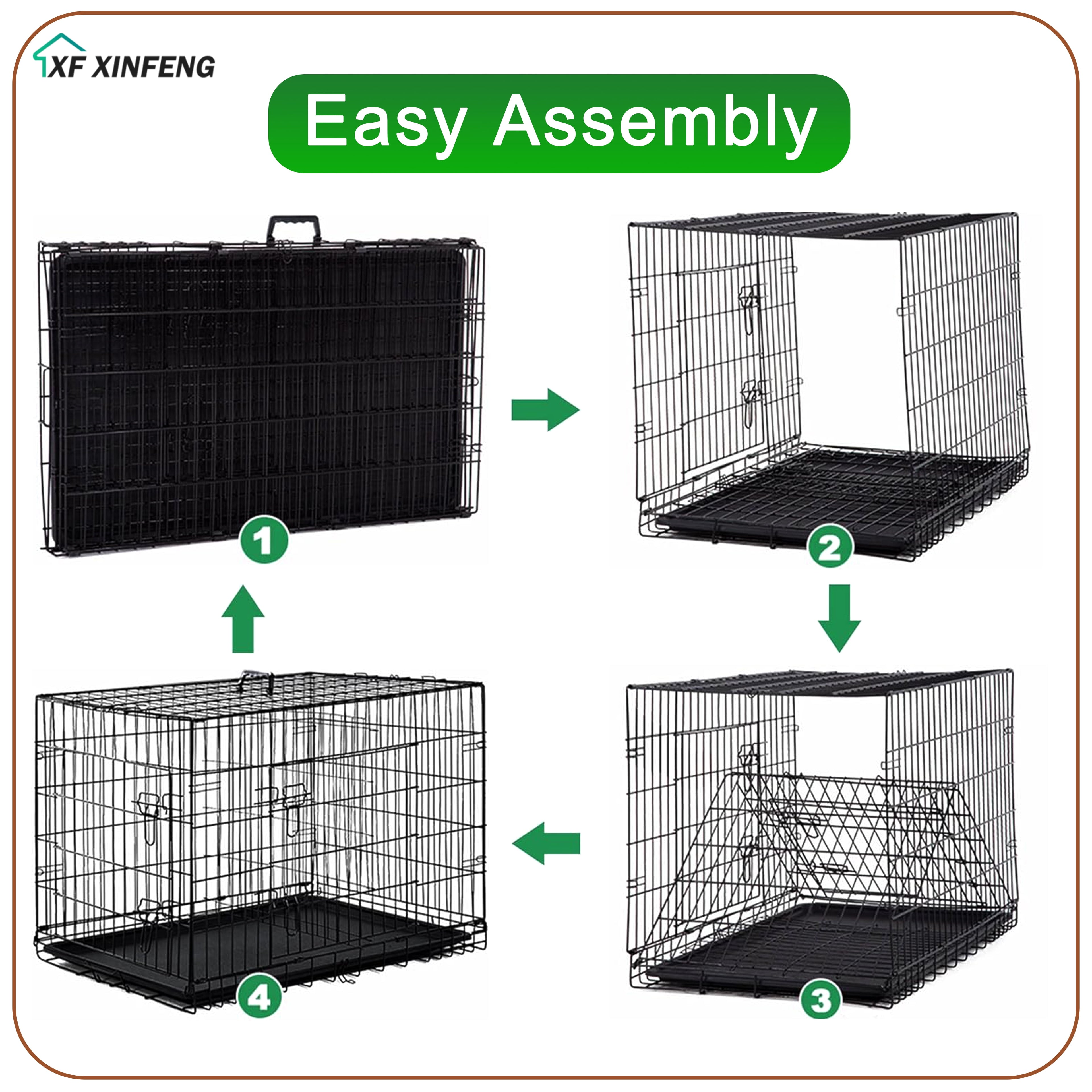 XF XINFENG Large Dog Crate Kennel for Medium Large Dogs 30 inches Metal Dog Cage Double-Door Folding Travel Indoor Outdoor Puppy Playpen with Divider
