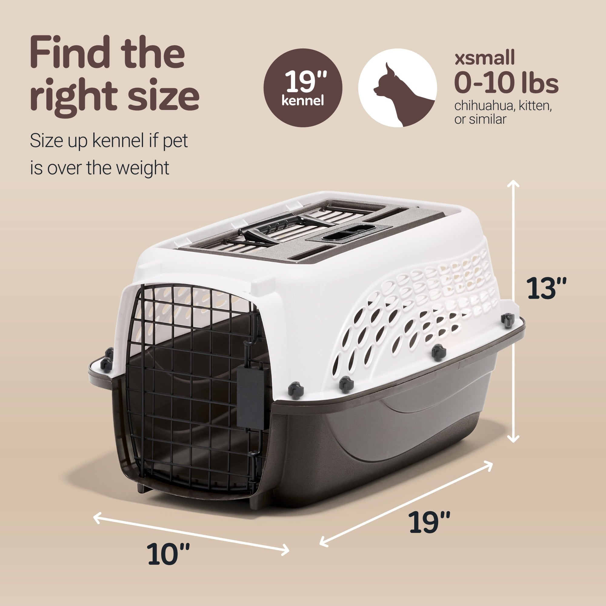 Petmate Two Door Top Load Plastic Travel Dog Kennel Pet Carriers for Dogs and Cats, Small 19" for Dogs Up To 10 lb, White