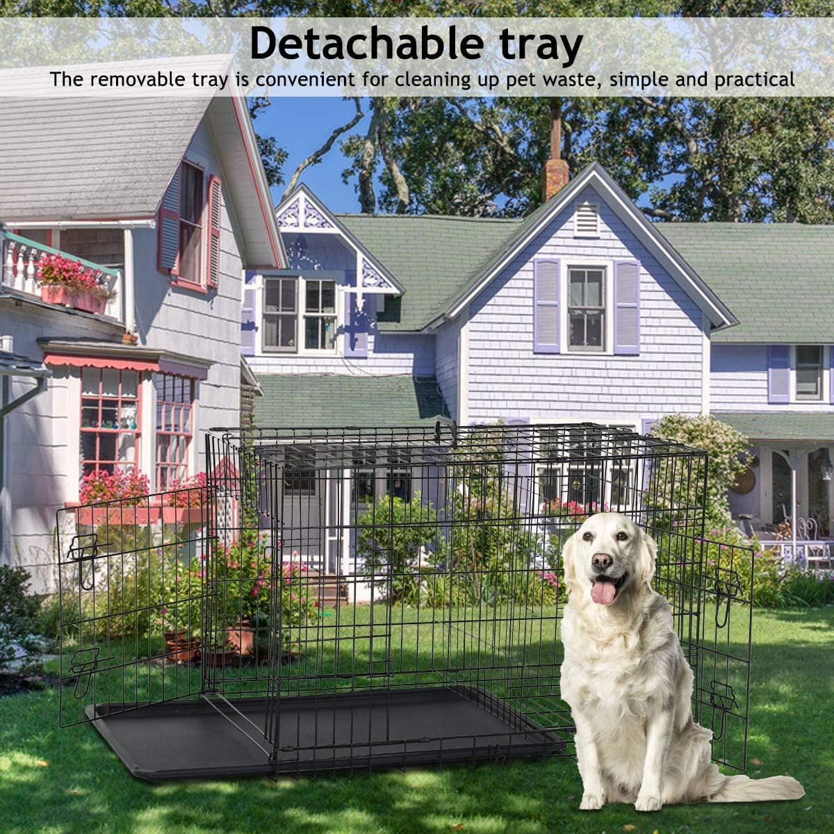 Dkelincs 48 inch Dog Cage Large XXL Dog Crates for Large Dogs Pet Animal Segregation Cage with Double-Door for Dog Training Indoor