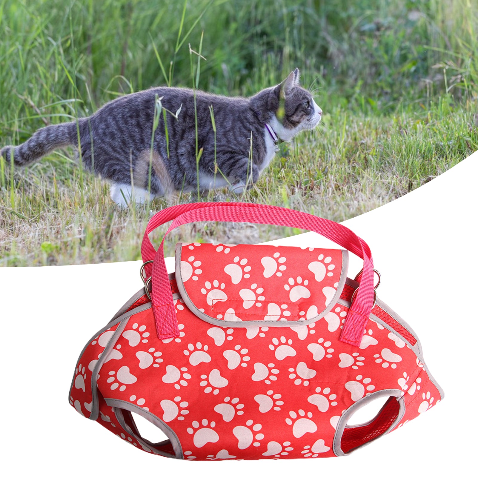 Kripyery Pet Carrier Bag Adjustable Strap Fastener Tape Breathable Cute Prints Handbag Outing Portable Cat Puppy Outdoor Travel Carrying Pouch Cat Supplies