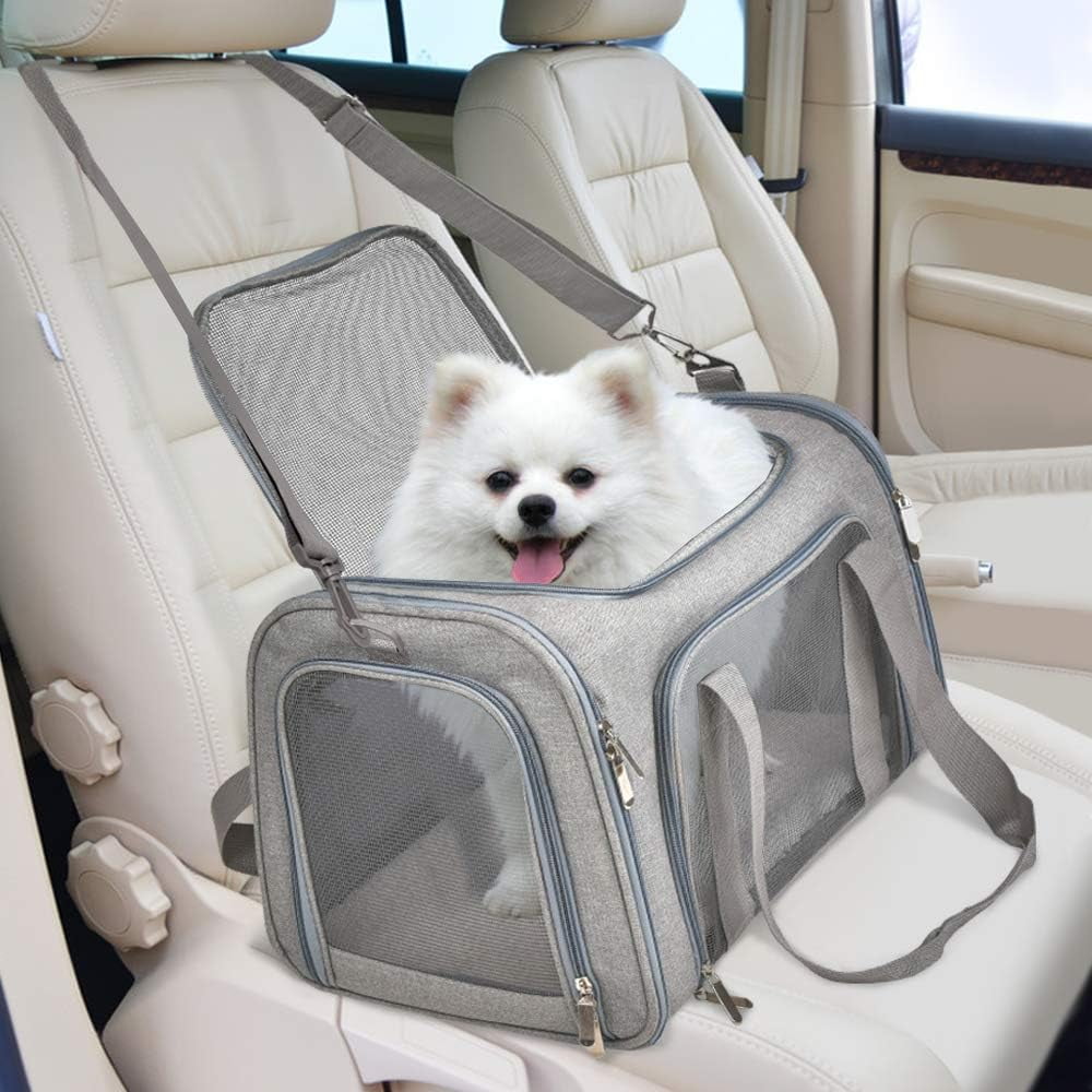 Yileqi Cat, Dog Carrier for Small Medium Cats Puppies up to 15 Lbs, TSA Airline Approved Carrier Soft Sided, Collapsible Travel Puppy Carrier - Grey