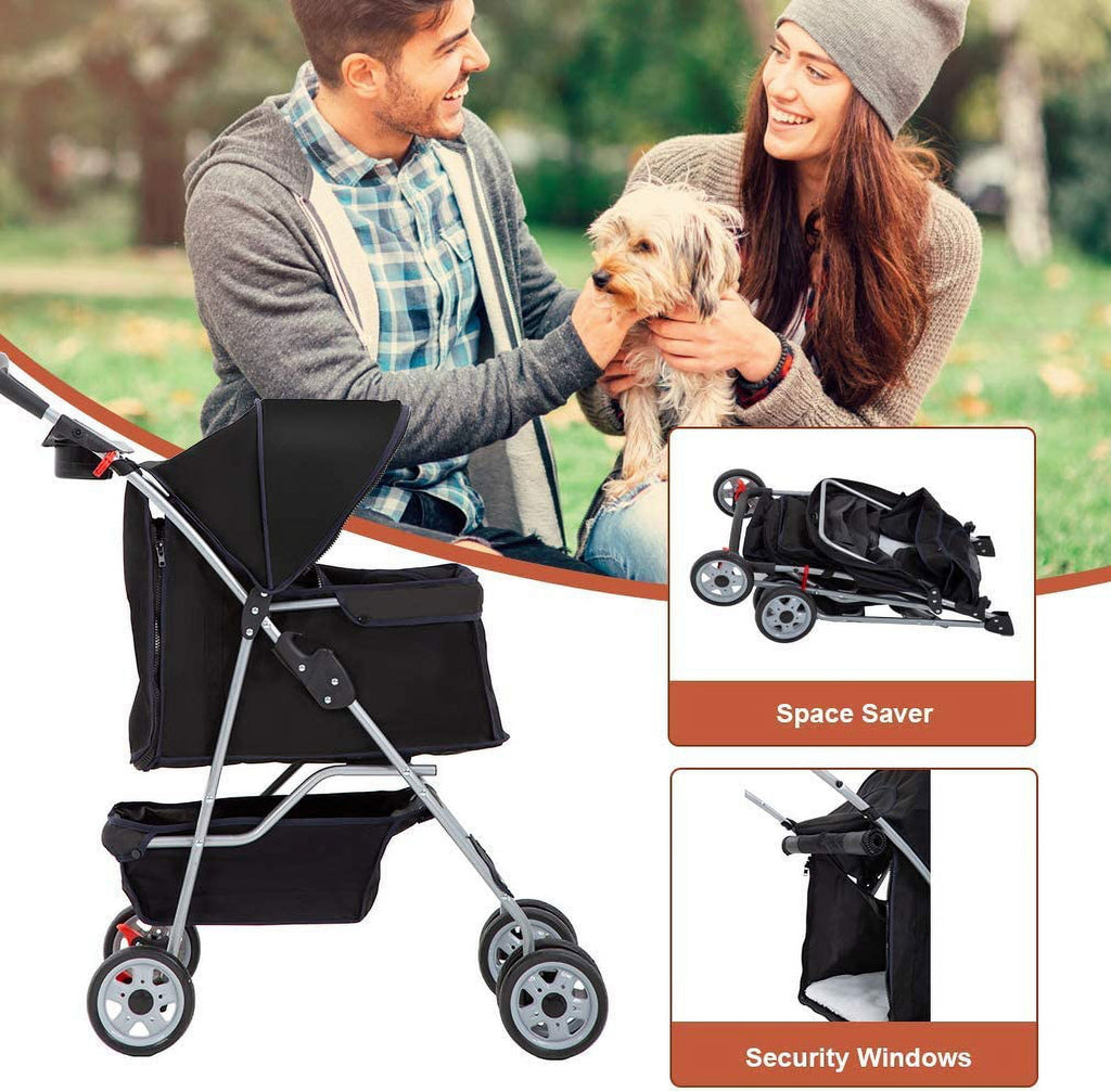 BestPet Folding Pet Stroller, Black, 39"H