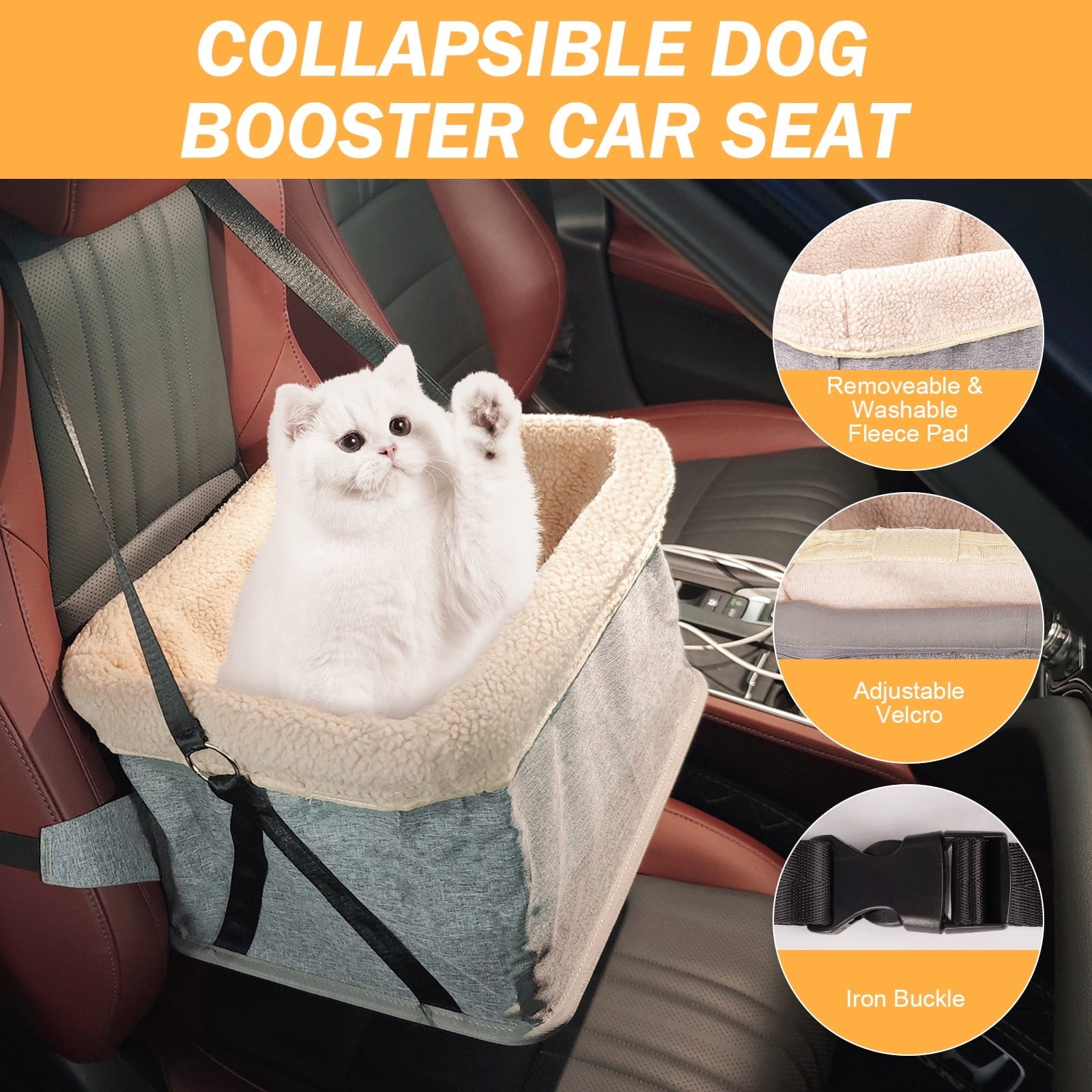 ZUPOX Durable Dog Car Seat with Metal Frame, Safety Buckles, Washable Design, Comfort for Small Dogs Up to 25 lbs