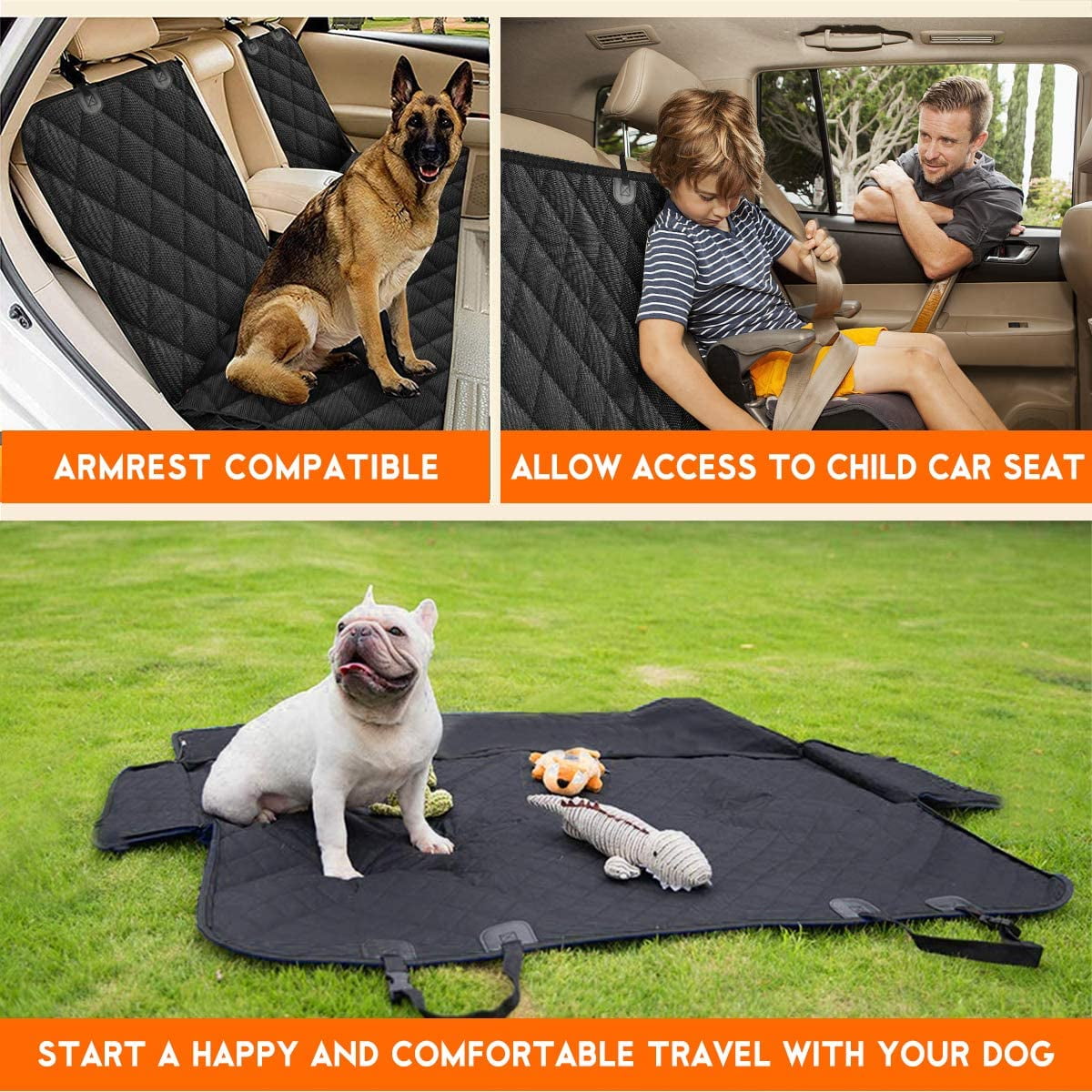 Cornmi Pet Dog Car Seat Cover for Back Seat Truck Seat Waterproof Protective Cover with 2 Safety Straps - Black