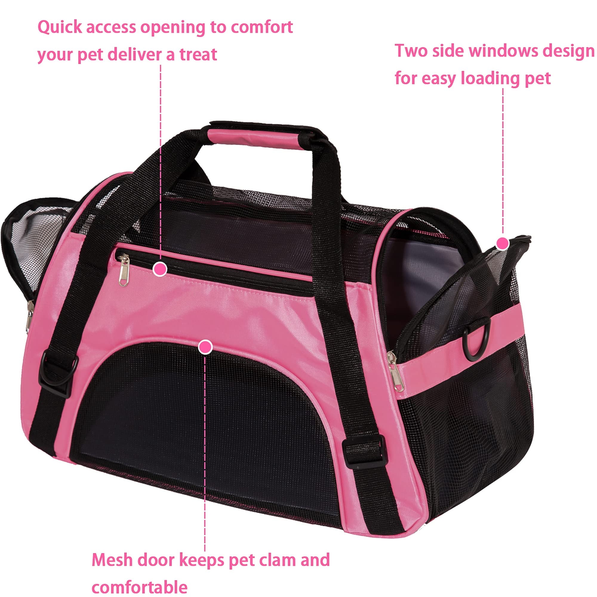 Cat Carrier,Soft-Sided Pet Travel Carrier for Cats,Dogs Puppy Comfort Portable Foldable Pet Bag Airline Approved (Medium-Rosered)