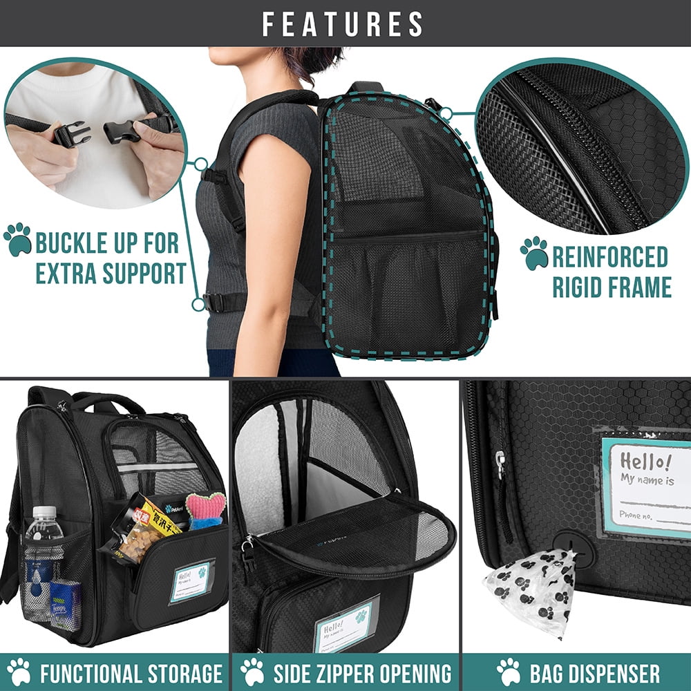 PetAmi Pet Backpack Carrier for Dog Cat, Expandable Cat Carrier Backpack for Travel Hiking, Airline Approved Cat Backpacks For Small Medium Dog Puppy Large Cat, Extended Dog Cat Carrier, Black