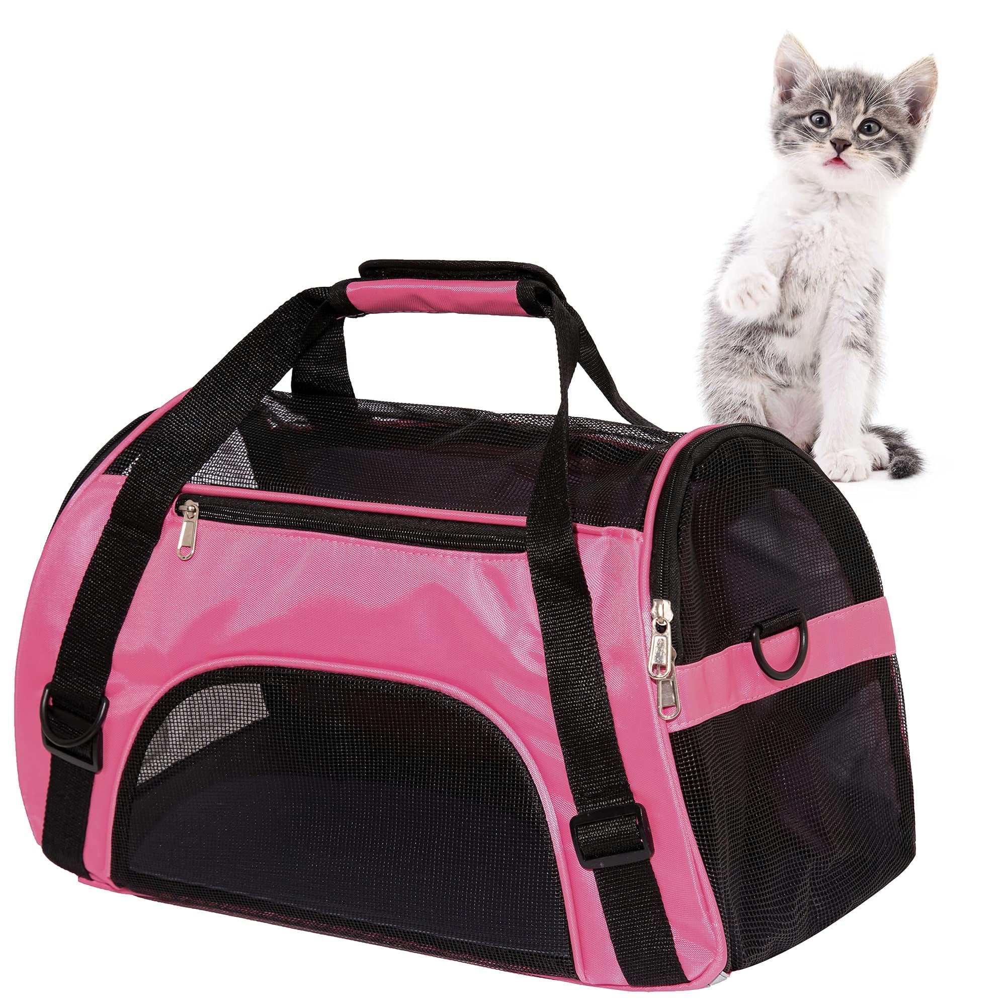 Cat Carrier,Soft-Sided Pet Travel Carrier for Cats,Dogs Puppy Comfort Portable Foldable Pet Bag Airline Approved (Medium-Rosered)