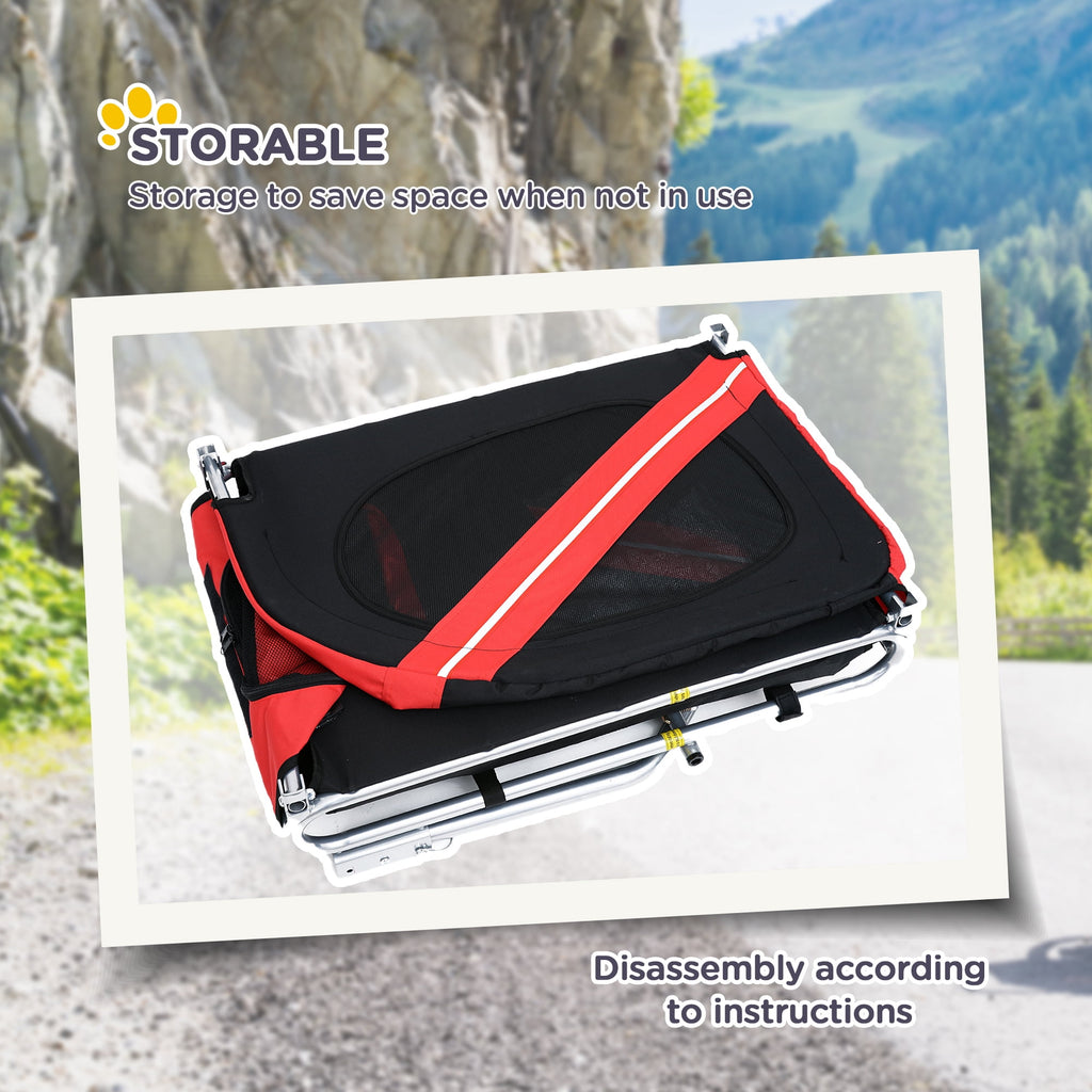 Aosom Dog Bike Trailer Pet Cart Bicycle Wagon Cargo Carrier Attachment for Travel with 3 Entrances Large Wheels & Mesh Screen - Red/ Black