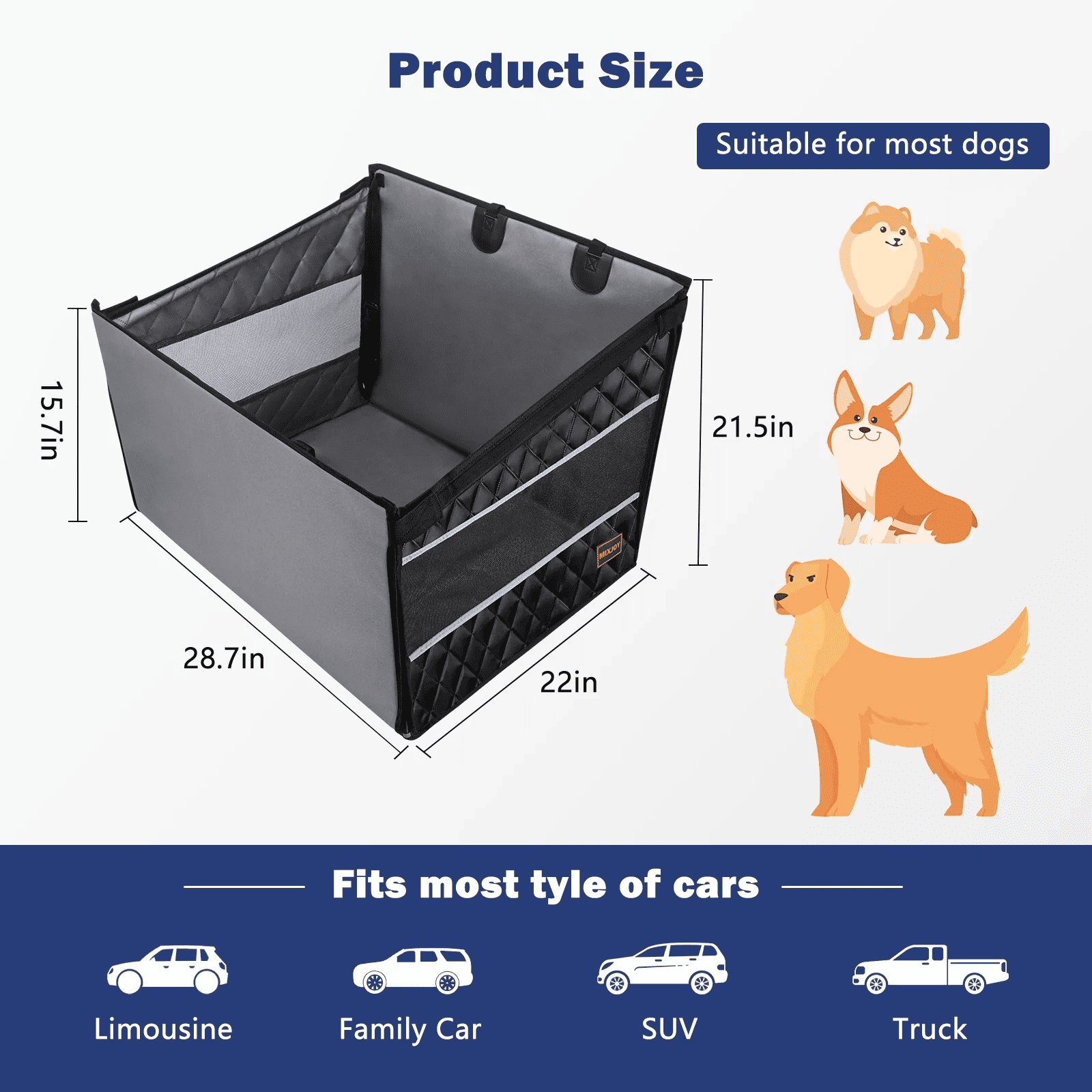 Dog Car Seat Large Size Dog with Hard Bottom,FurLove Waterproof Dog Hammock, Duty Scratch Proof Nonslip Durable with Mesh Window & Pocket, Covers for Cars Trucks, and SUVs, Gray