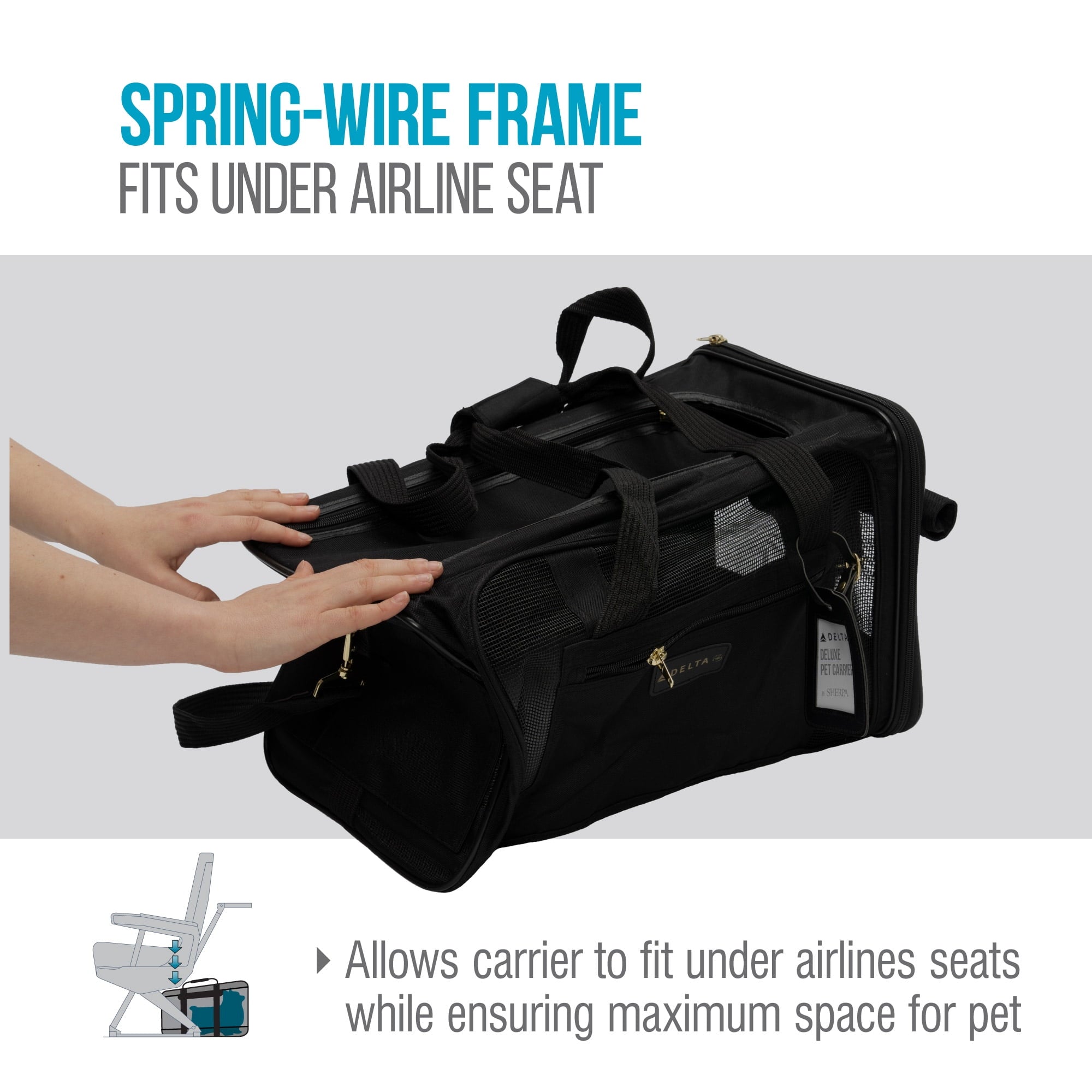 Sherpa Delta Airlines Travel Pet Carrier, Airline Approved & Guaranteed On Board - Black, Medium