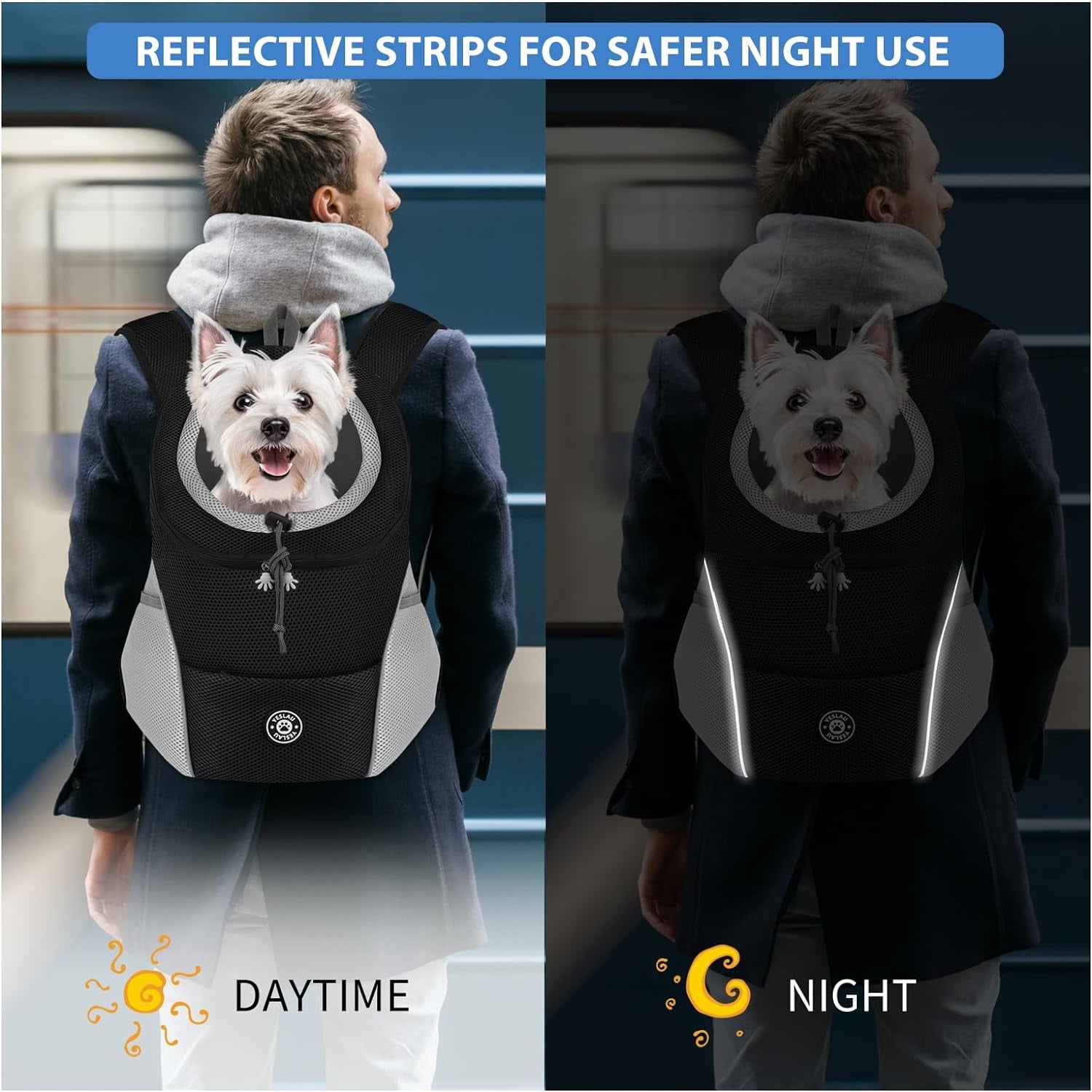 Pet Dog Carrier, Travel Back Pack with Safety Reflective Strips for Travel Hiking Cycling Outdoor Dogs Cats