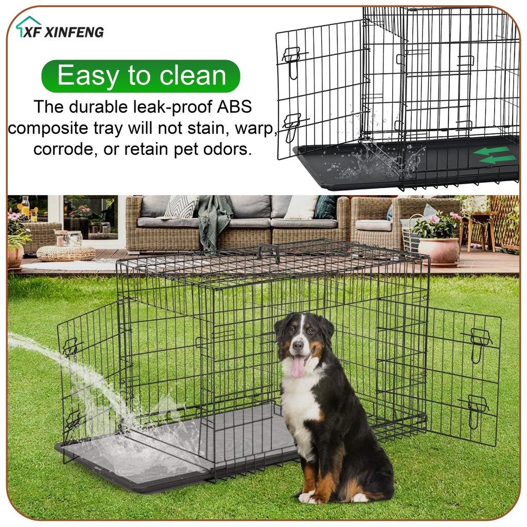XF XINFENG Large Dog Crate Kennel for Medium Large Dogs 30 inches Metal Dog Cage Double-Door Folding Travel Indoor Outdoor Puppy Playpen with Divider