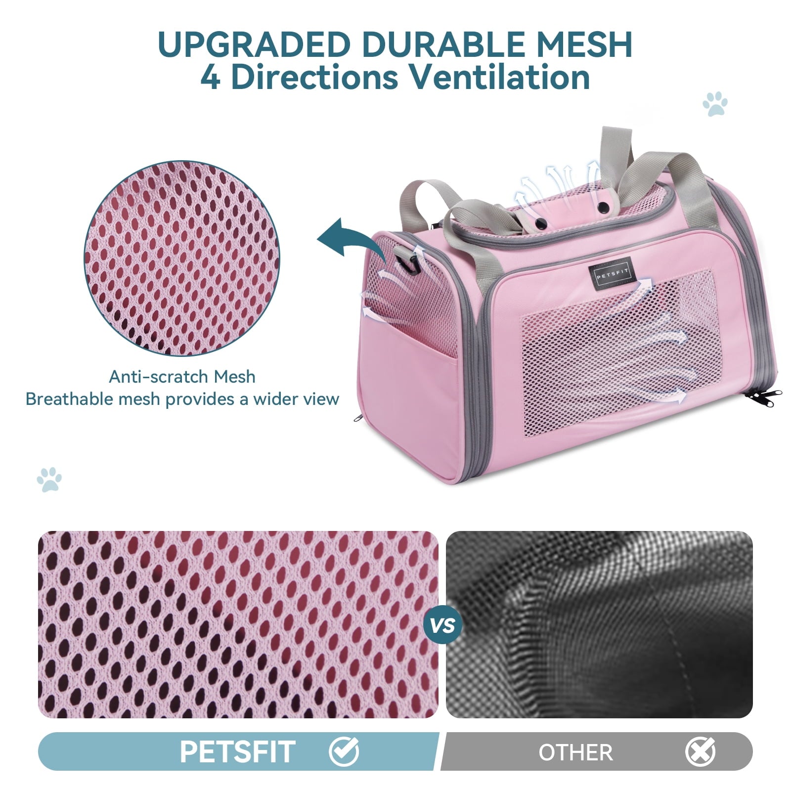 PETSFIT 17"Pet Carrier Airline Approved, Cat Travel Carrier for Small and Medium Cats，Under 20 lbs, Pink