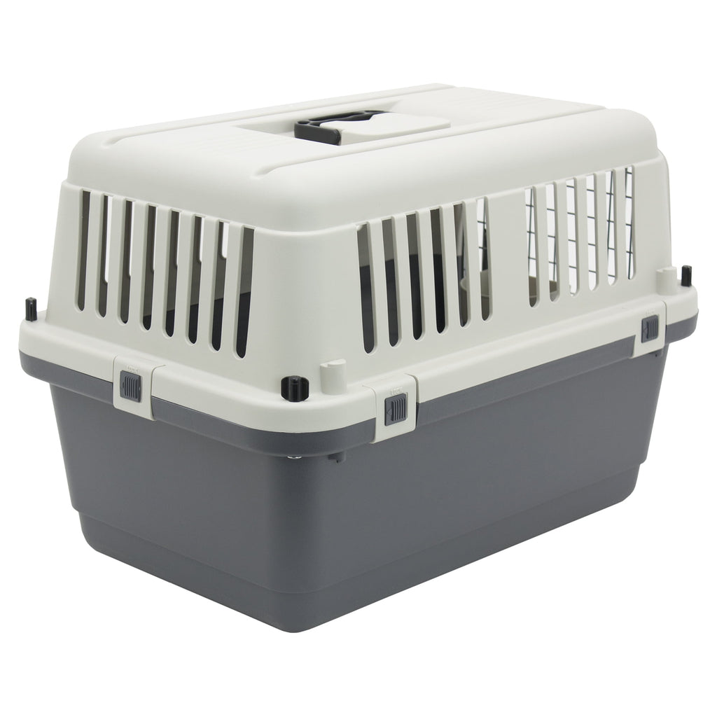 SportPet Designs Plastic Kennel for Dogs & Cats, Wire Door, IATA Airline Approved, Travel Crate, No Wheels, Gray, Small,  24" L x 16" W x 16" H