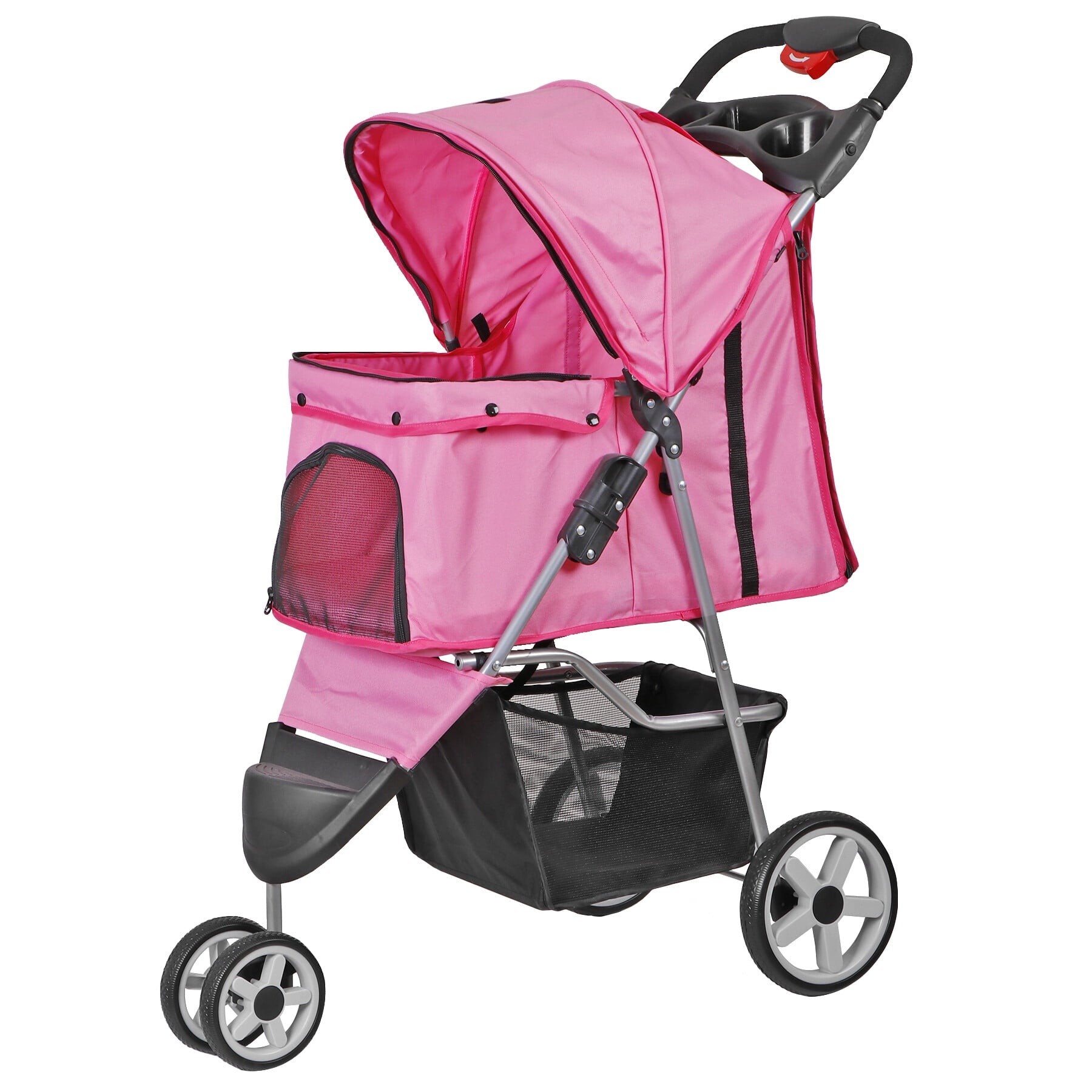 ZENSTYLE Foldable Pet Stroller for Dogs and Cats 3 Wheels Pet Stroller with Cup Holder Pink
