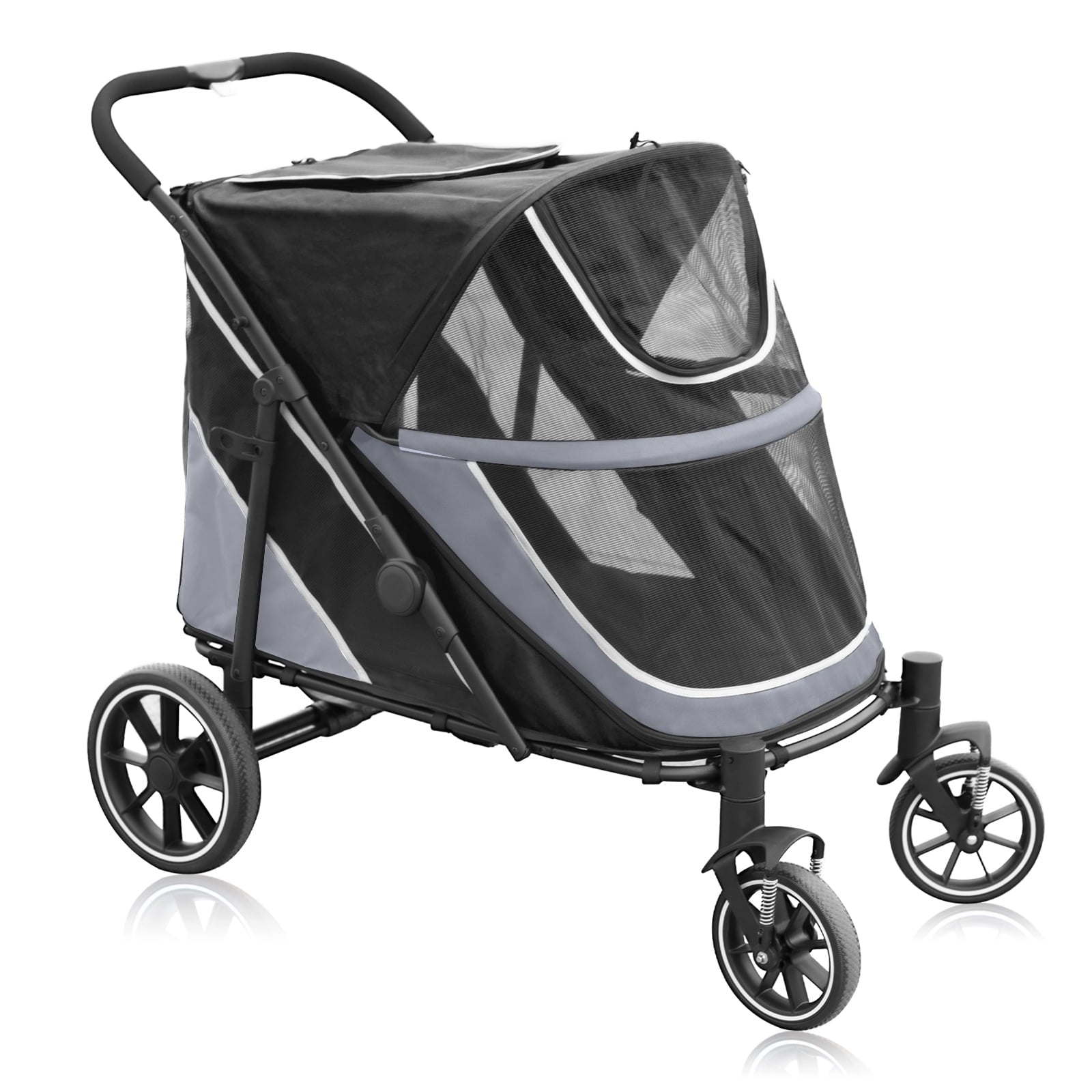 Dog Stroller for Medium/Large Dogs One-Click Folding,Extra Large Pet Stroller with Storage Pocket,Cat Stroller with Shock Absorption，Red