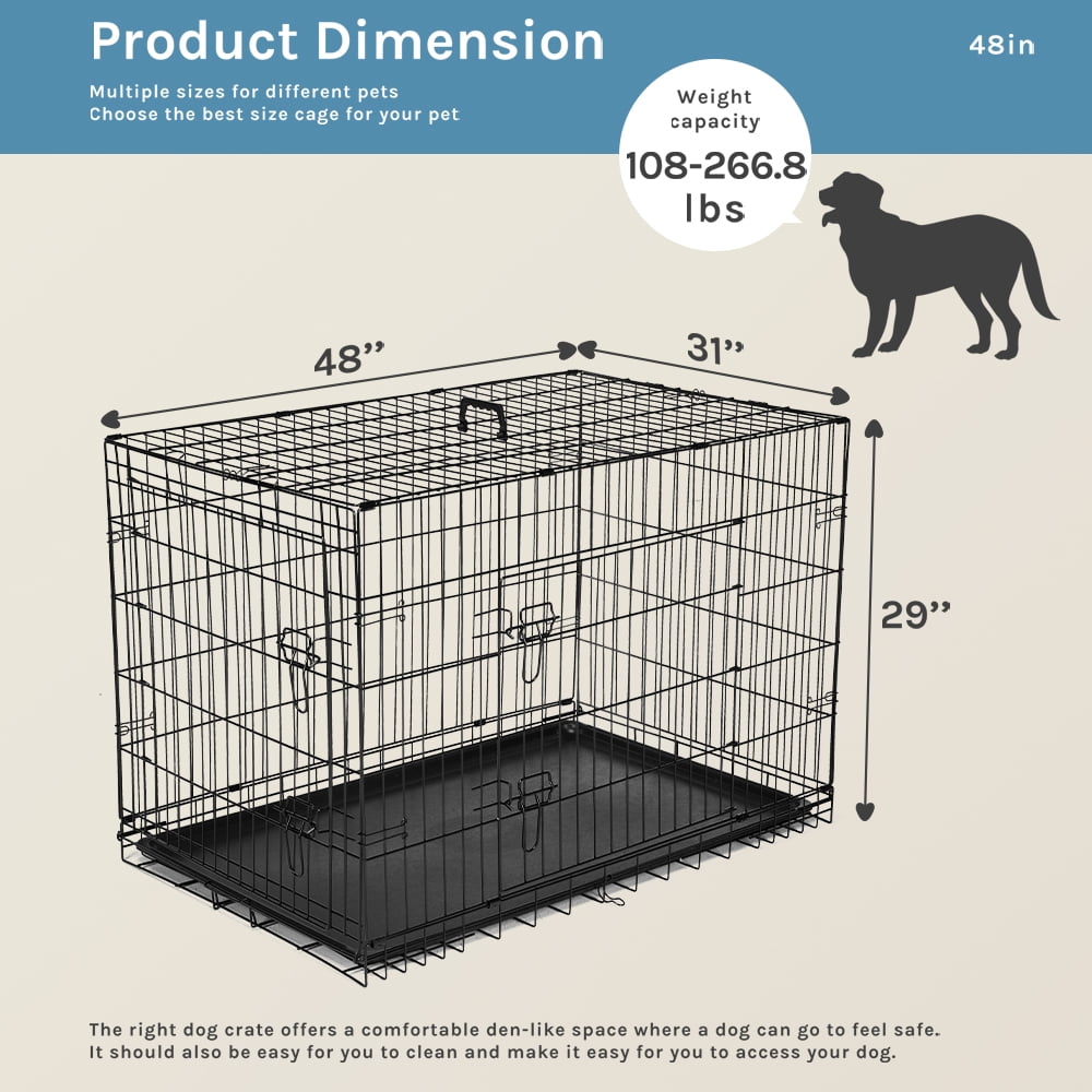JOINSUN 48" XL Dog Crate, Portable Double-Door Extra Large Dog Cage with Divider Panel for Large Dogs, Suitable for Indoor and Outdoor Use
