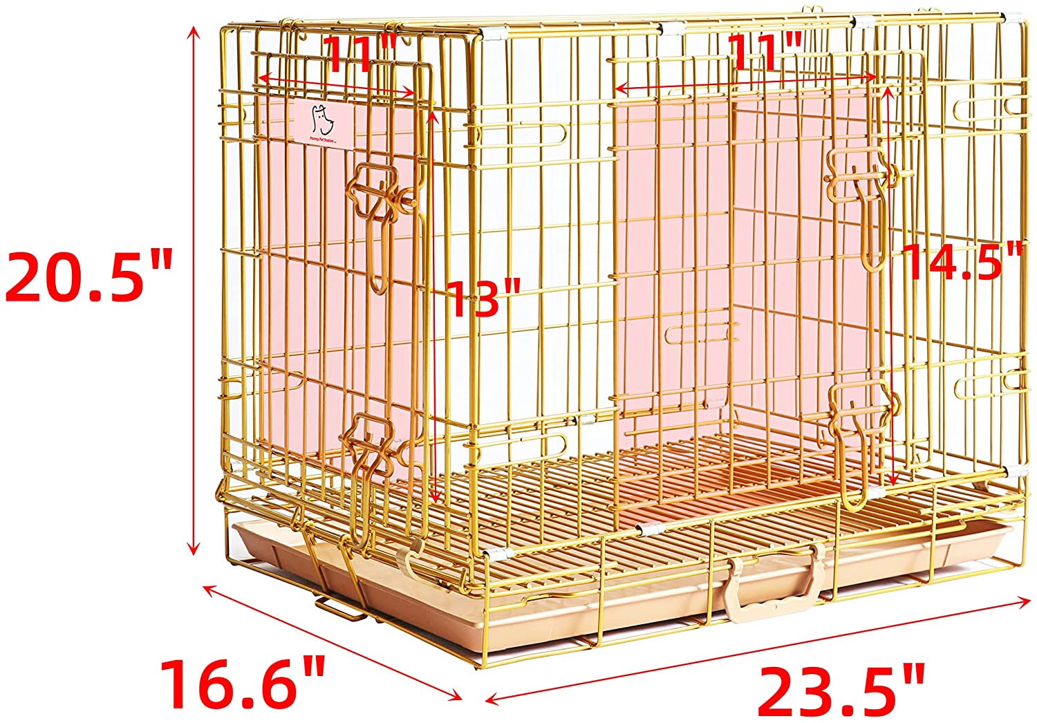 Homey Pet 24" Small Dog Crate, Collapsible Wire Toy Dog Cage Indoor, Dog Transport Kennel Portable Nano-Coated Copper Gold Puppy Cage with Pull-Out Floor Grid Tray, Double Doors Dual Locks