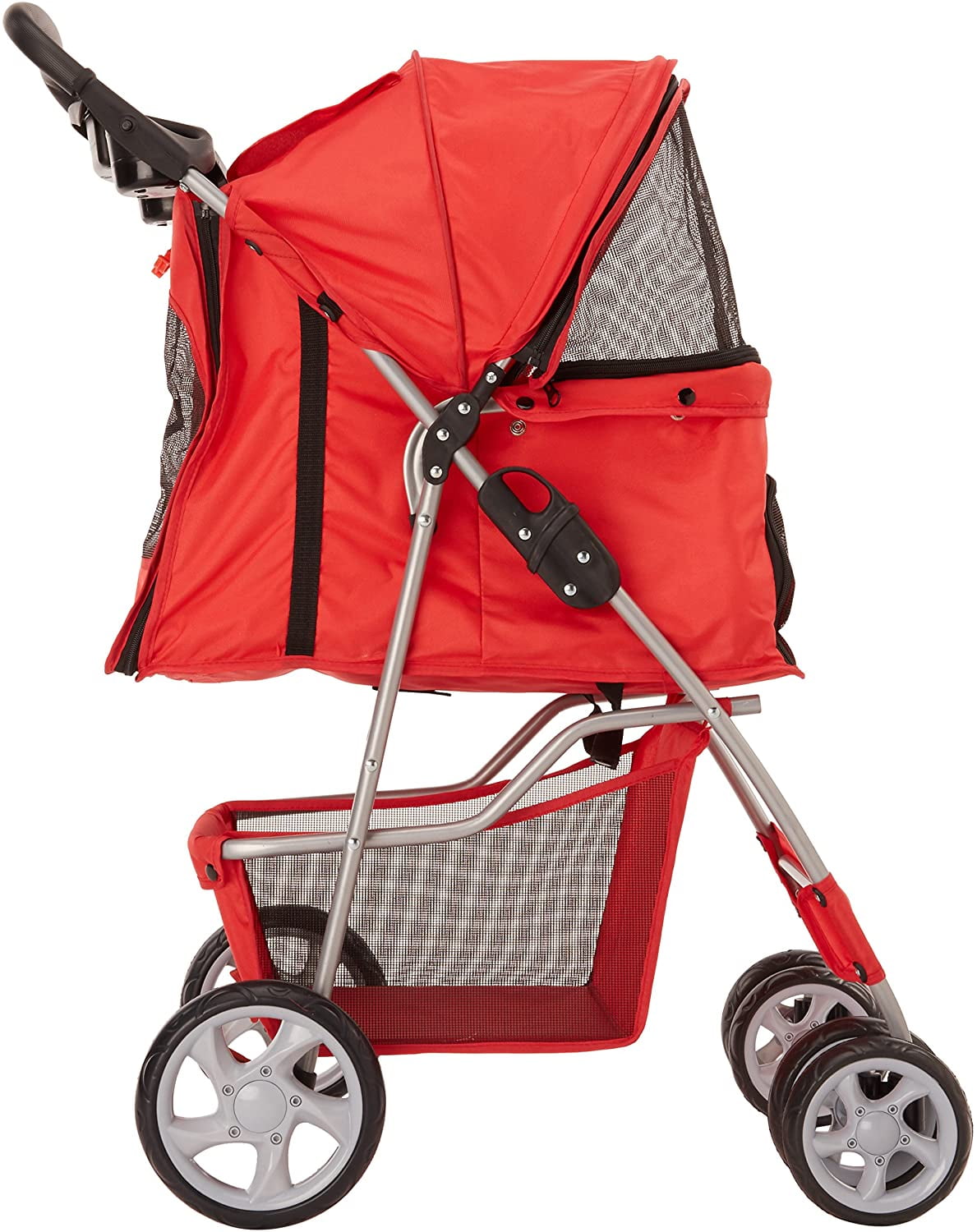 Paws & Pals 4-Wheeled Pet Stroller for Dog and Cat Foldable with Cup Holder, Red (Large)