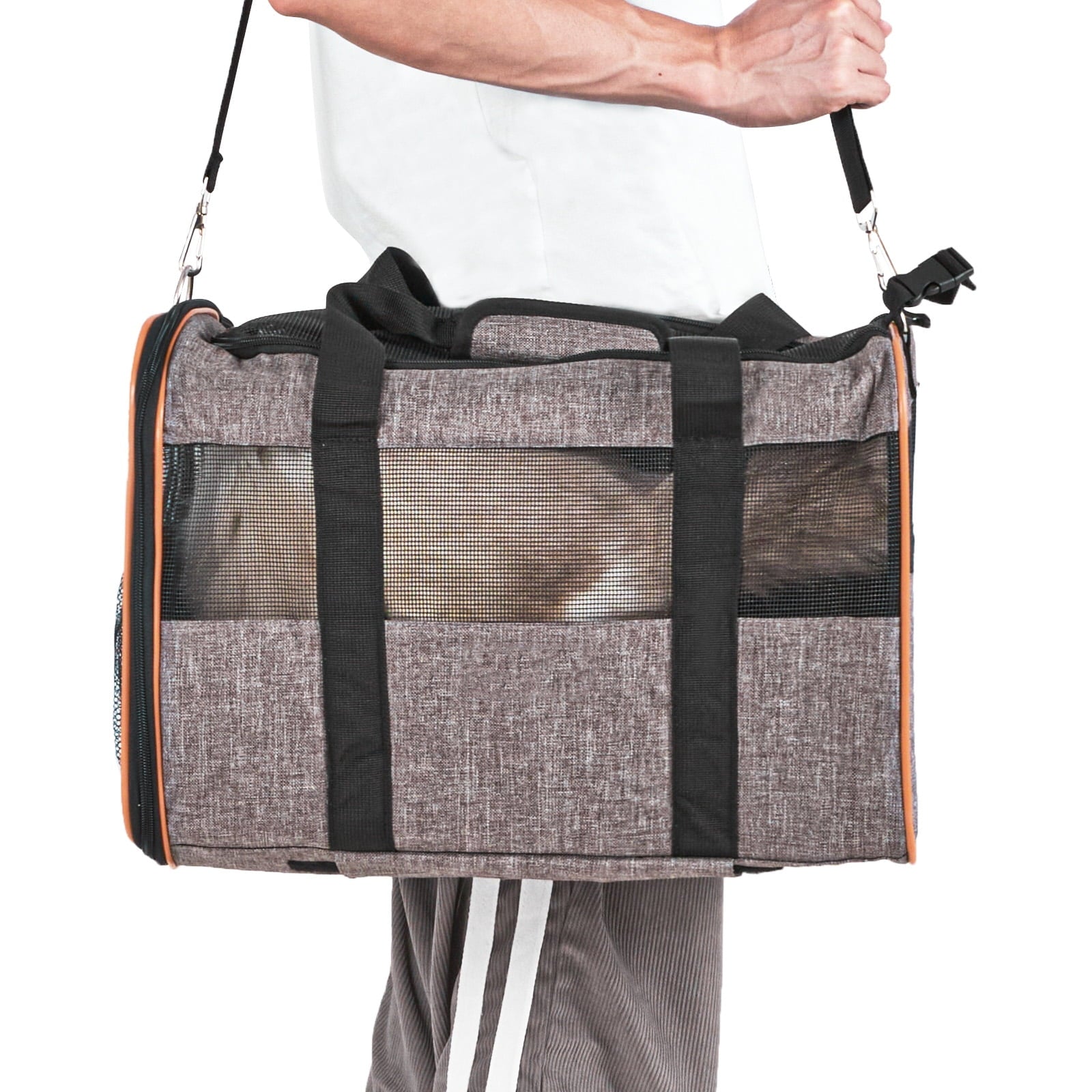 BENTISM Cat Carrier with Wheels Airline Approved Rolling Pet Carrier 22 lbs Grey for Cat Dog Small Medium Animals Kitten Puppy
