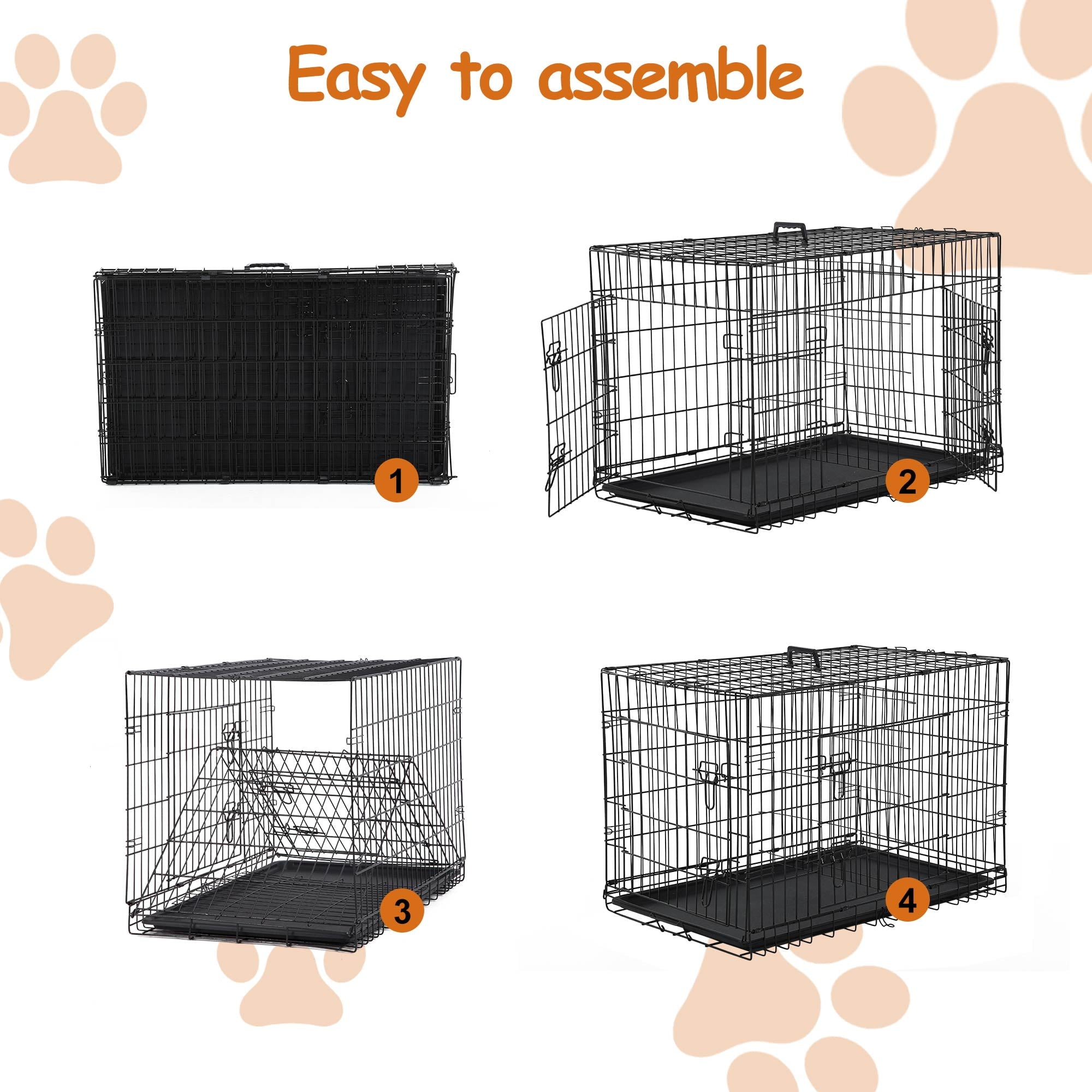 CL.HPAHKL Small Wire Dog Crate, Folding Metal Dog Kennel Double Door Dog Cage with Plastic Tray, Puppy Crate for Small Dog Indoor Outdoor Travel (Black, 24 inch)