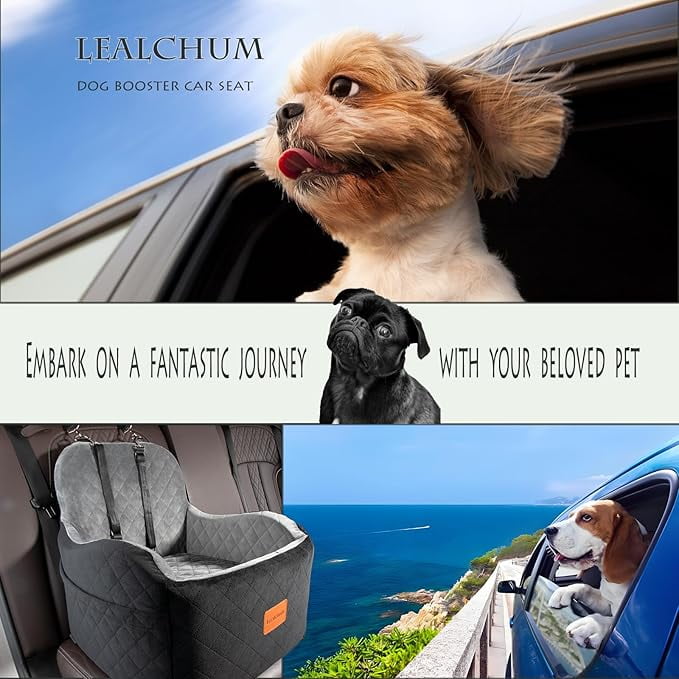 Dog Booster Car Seat for Small/Medium Dogs,Puppy Portable Car Seat with Elevated Cushion,Fully Detachable and Washable Pet Car Seat with Storage Pockets,Easy to Install (Black/Brown, Medium)