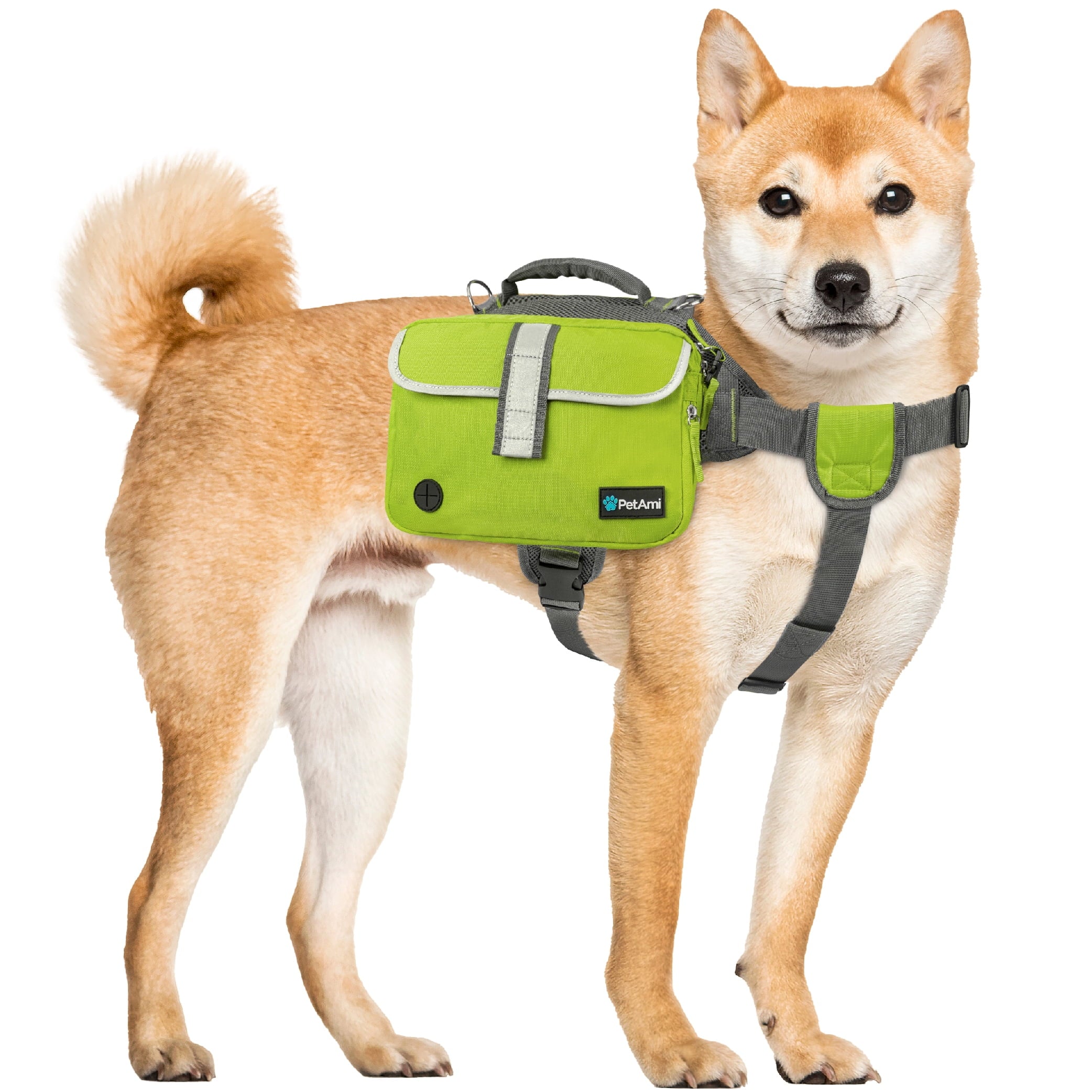 PetAmi Dog Backpack Saddle Bag for Medium Large Dogs, Saddlebag for Dogs to Wear, Harness Saddlebag for Hiking with Reflective Safety Side Pockets, Vest Dog Pack for Camping Travel (Green, Medium)