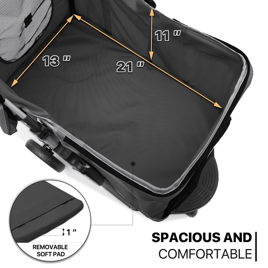 MoNiBloom Pet Dog Stroller, 3 Wheels Foldable Dog Cat Strollers with Storage Basket and Cup Holder for Small and Medium Cats, Dogs, Puppies, Black