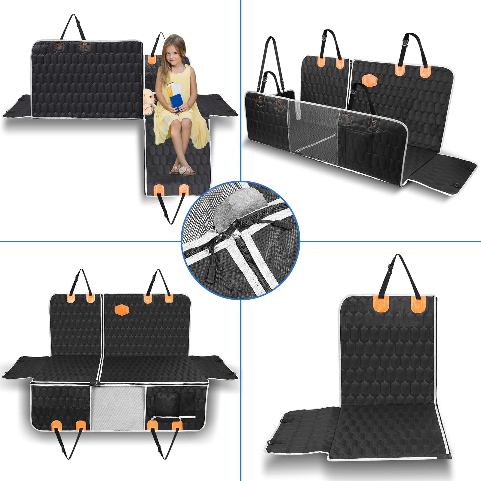 OneAmg Dog Car Seat Cover, 600D Oxford Fabric, Waterproof, Non-Slip Dog Seat Hammock for SUV/Car/Truck, Suitable for Traveling and Camping, Black