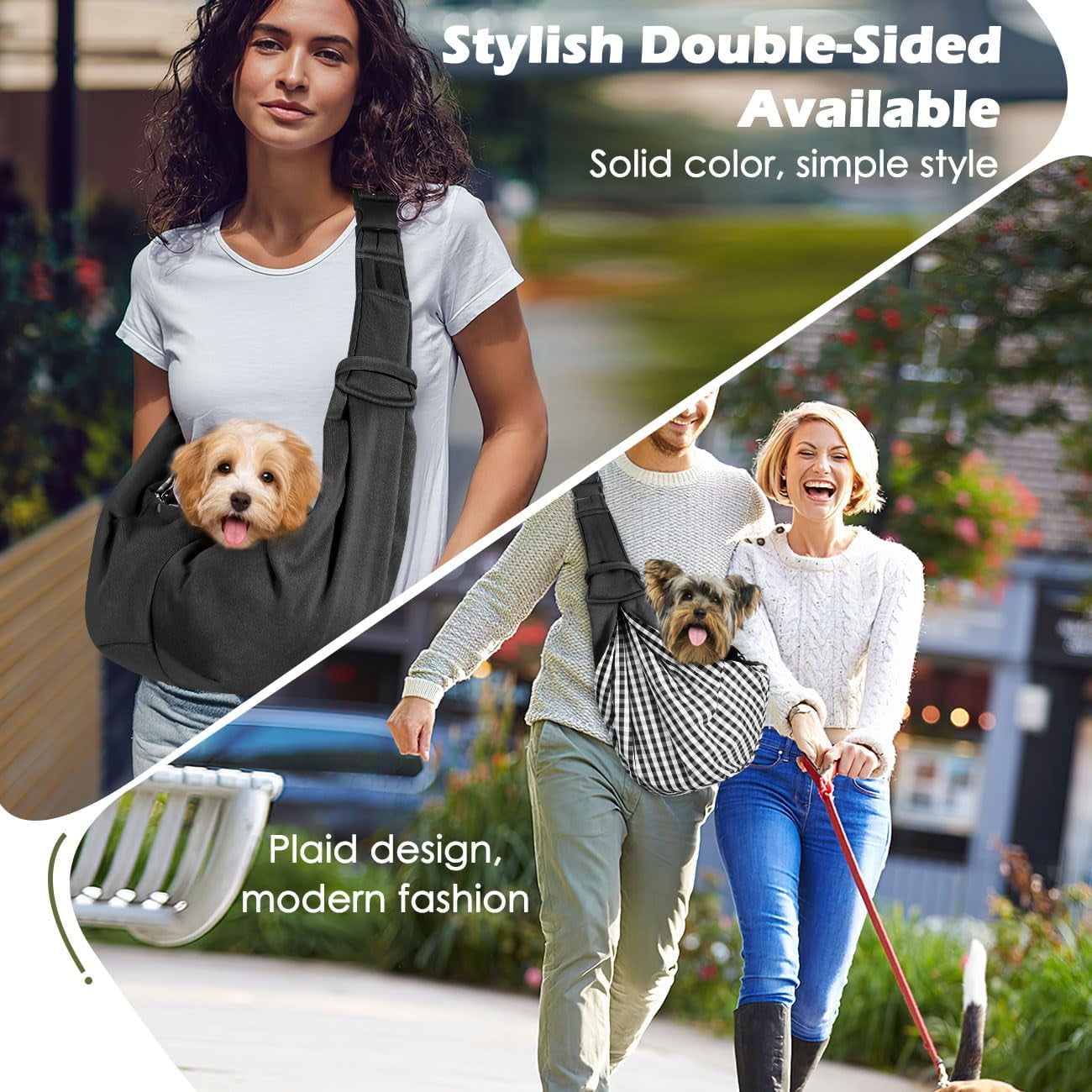 Pawaboo Dog Carrier Sling, Hand Free Dog Papoose with Adjustable Strap, Safety Leash for Puppies&Cats, Wider Shoulder Strap Pet Sling Bag (up to 12lbs, Black)