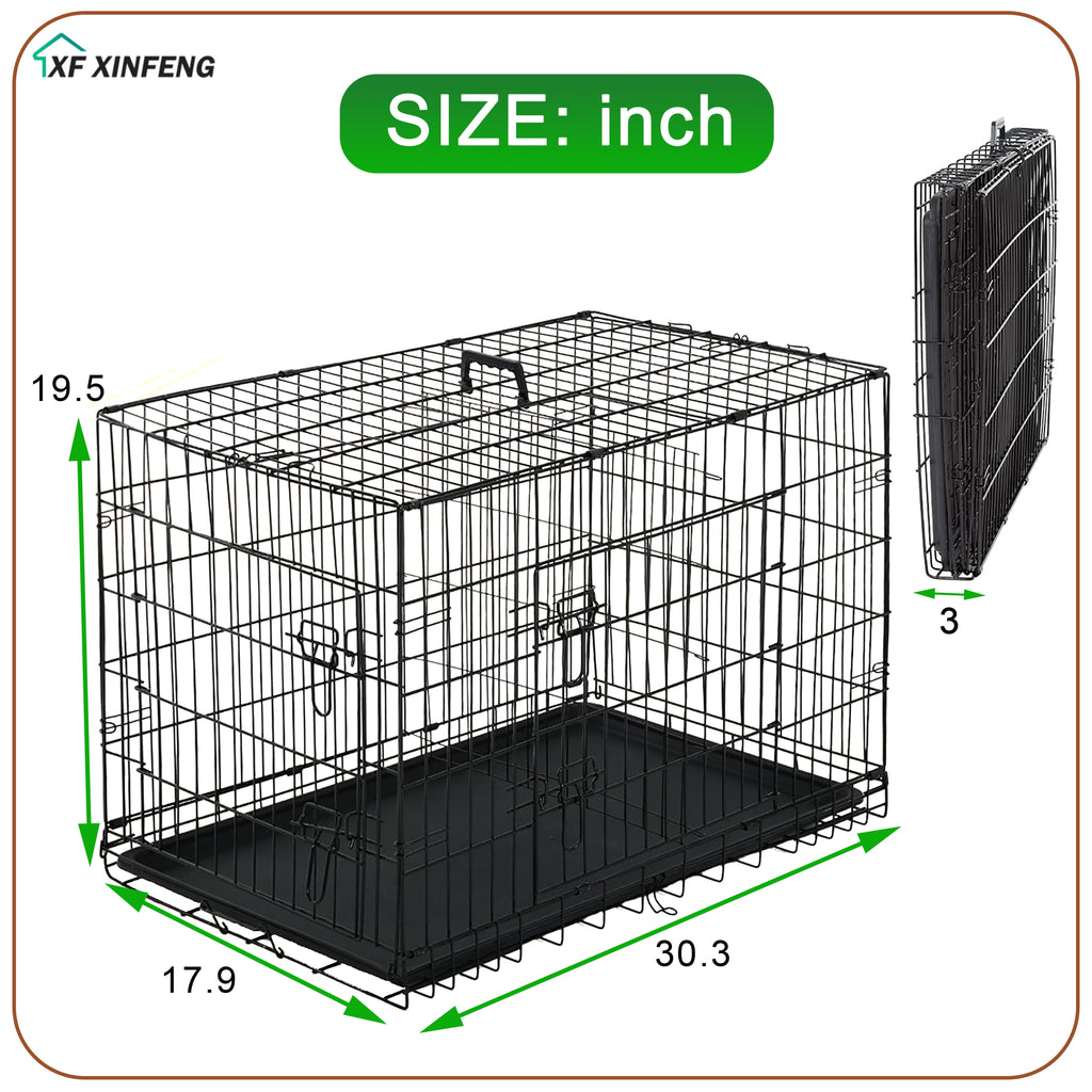 XF XINFENG Large Dog Crate Kennel for Medium Large Dogs 30 inches Metal Dog Cage Double-Door Folding Travel Indoor Outdoor Puppy Playpen with Divider