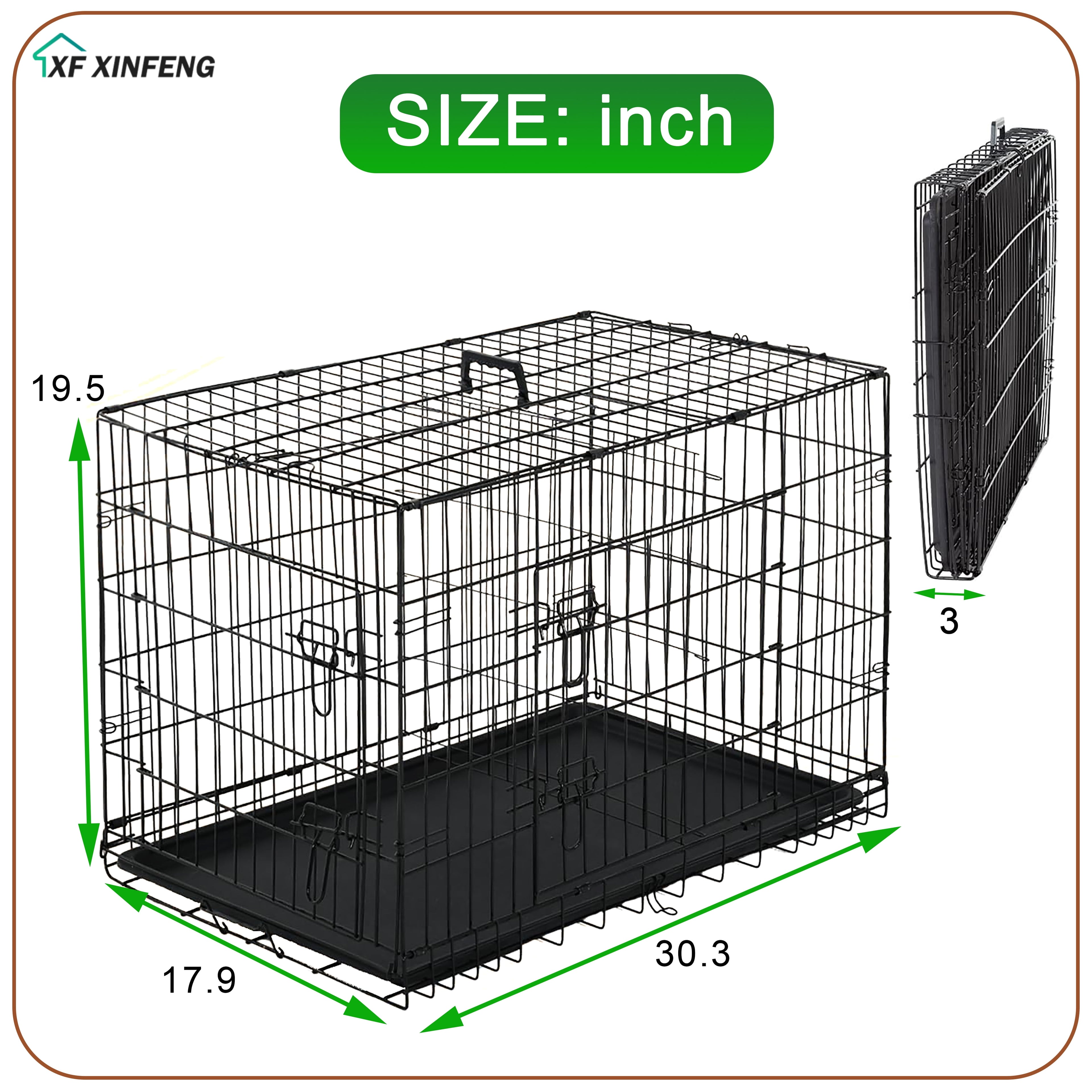 XF XINFENG Large Dog Crate Kennel for Medium Large Dogs 30 inches Metal Dog Cage Double-Door Folding Travel Indoor Outdoor Puppy Playpen with Divider
