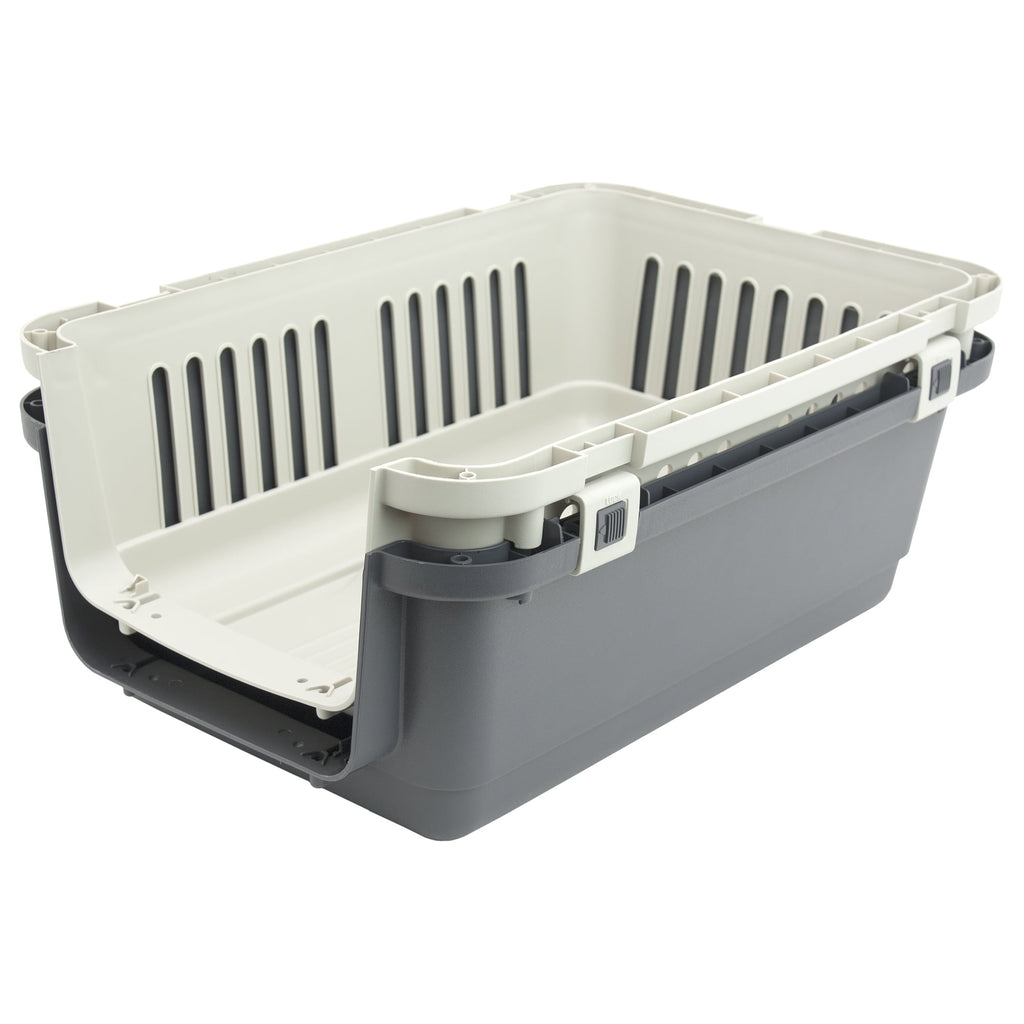 SportPet Designs Plastic Kennel for Dogs & Cats, Wire Door, IATA Airline Approved, Travel Crate, No Wheels, Gray, Small,  24" L x 16" W x 16" H