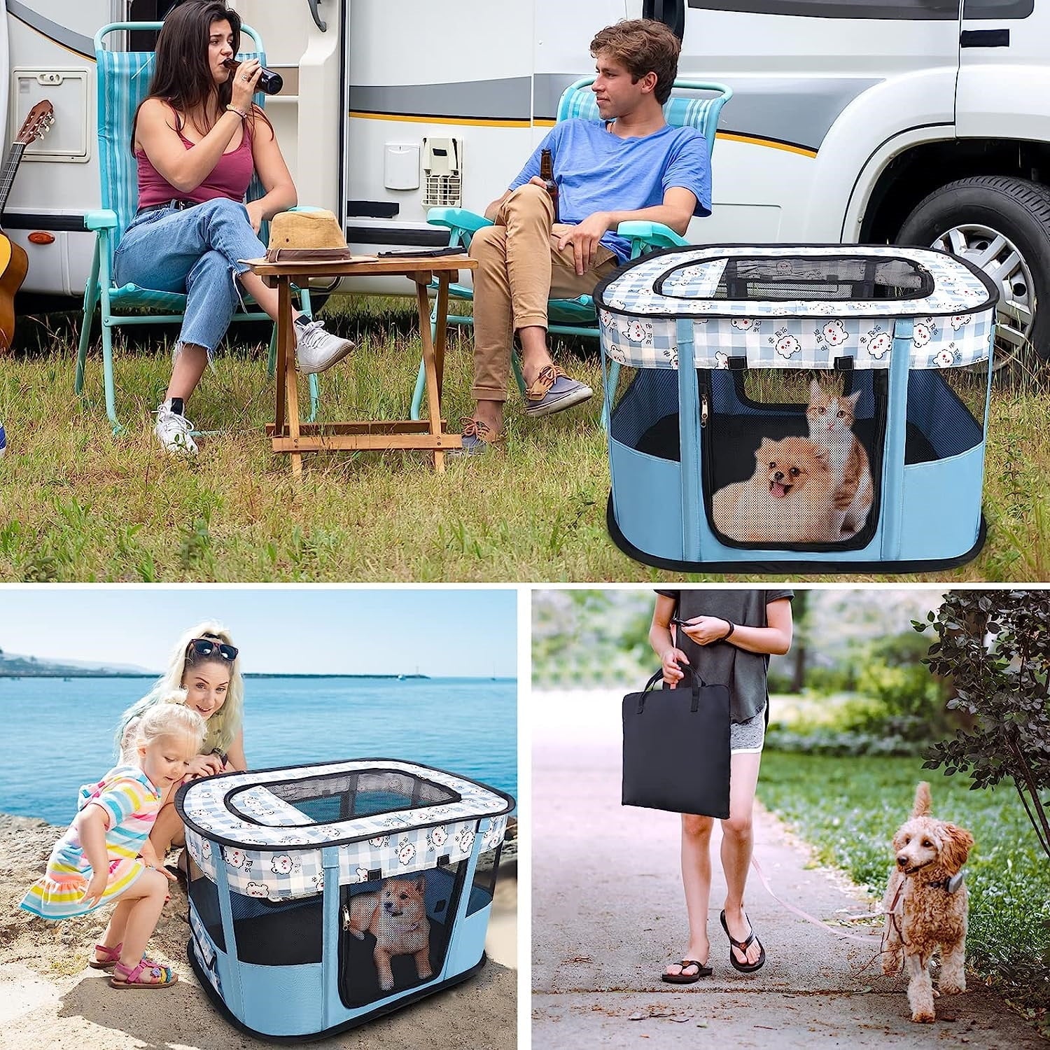 Collapsible Dog Crate Portable Cat Cage Pet Delivery Room Suitable for Dogs/Cats/Rabbits/Pets,ZBH,Blule