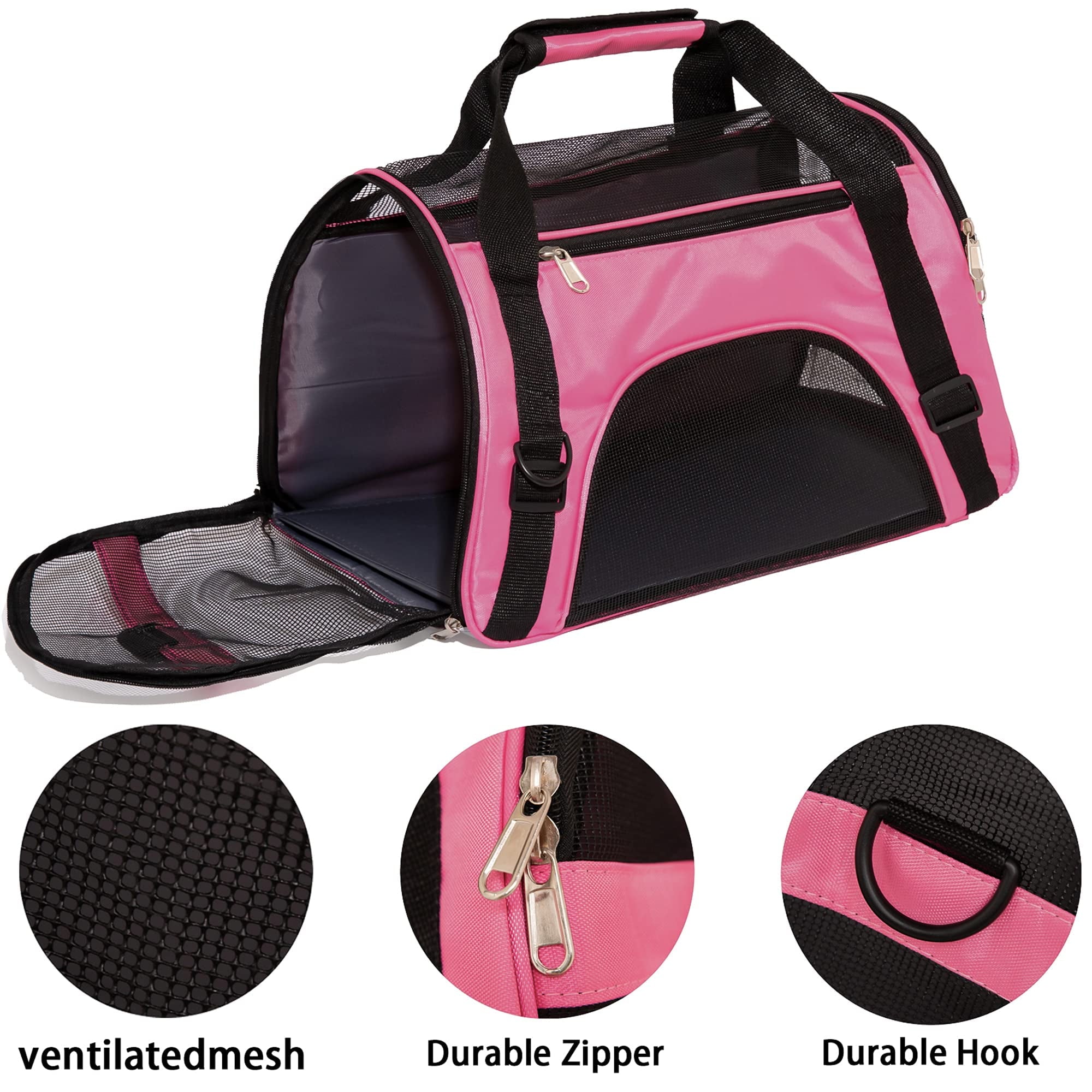 Cat Carrier,Soft-Sided Pet Travel Carrier for Cats,Dogs Puppy Comfort Portable Foldable Pet Bag Airline Approved (Medium-Rosered)