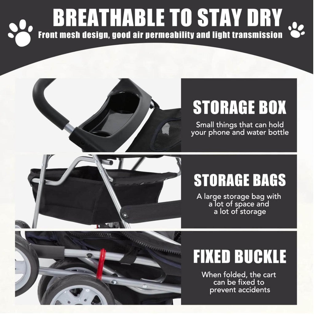 4 Wheels Pet Stroller Foldable Dog Stroller Cat Stroller with Storage Basket & Removable Liner, Travel Lite Foldable Carrier Strolling Cart for Dogs Cats, Black