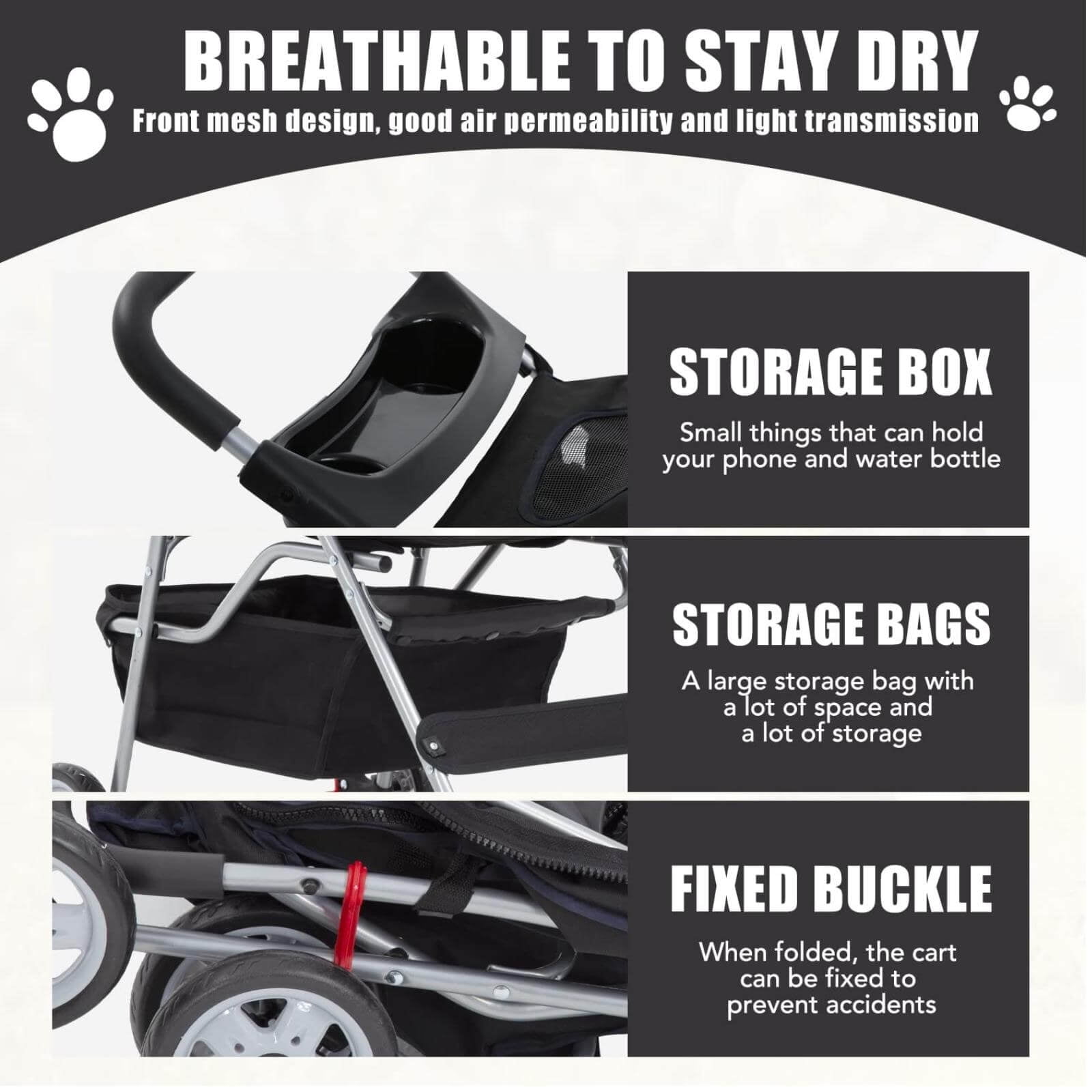4 Wheels Pet Stroller Foldable Dog Stroller Cat Stroller with Storage Basket & Removable Liner, Travel Lite Foldable Carrier Strolling Cart for Dogs Cats, Black