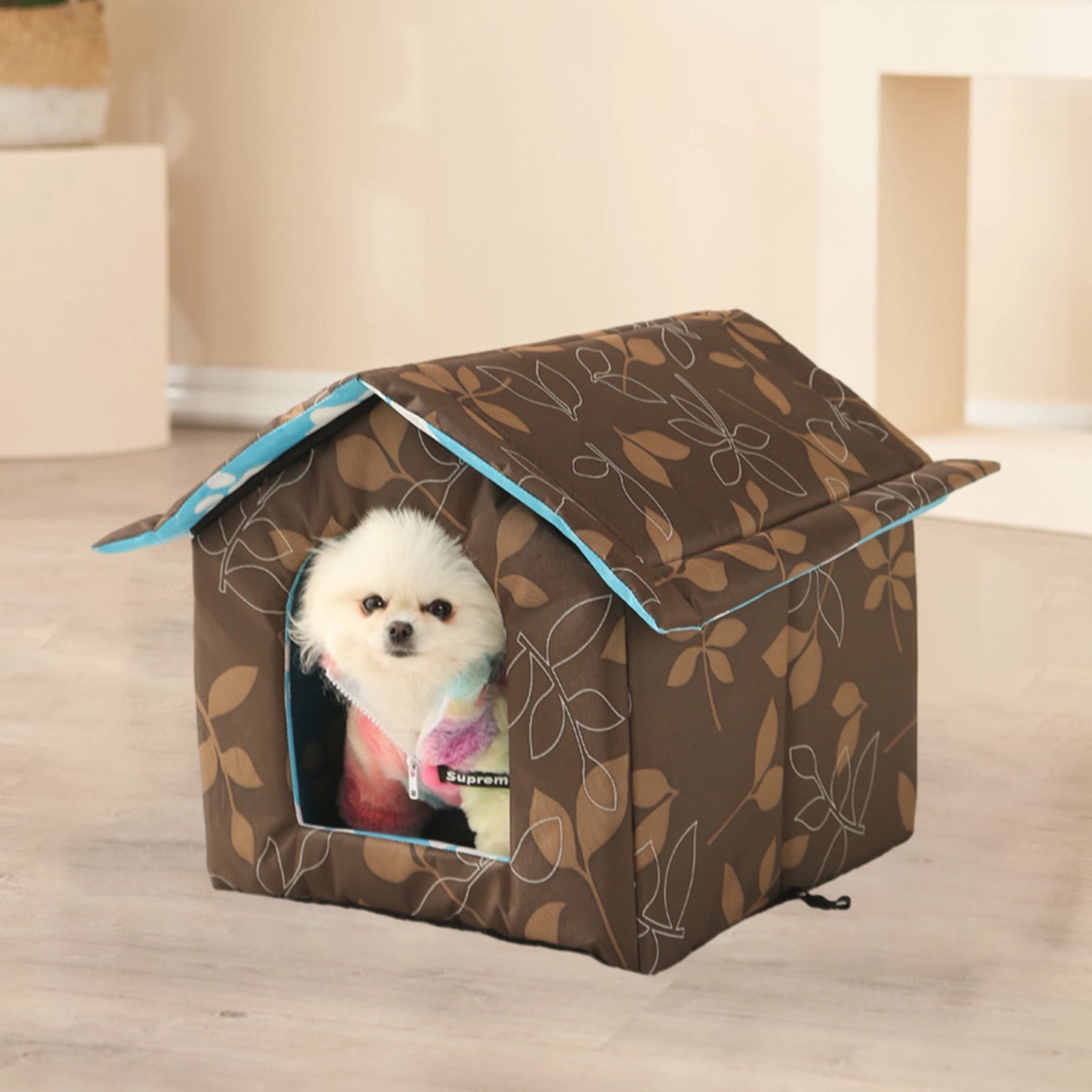 Winter Pet House with Self Warming Pad, Waterproof Outdoor Cat Dog House Foldable Warm Pet Cave for Winter Wild Animal Tent Bed, Outdoor Indoor Heat Insulated Shelter Enclosure for Pet