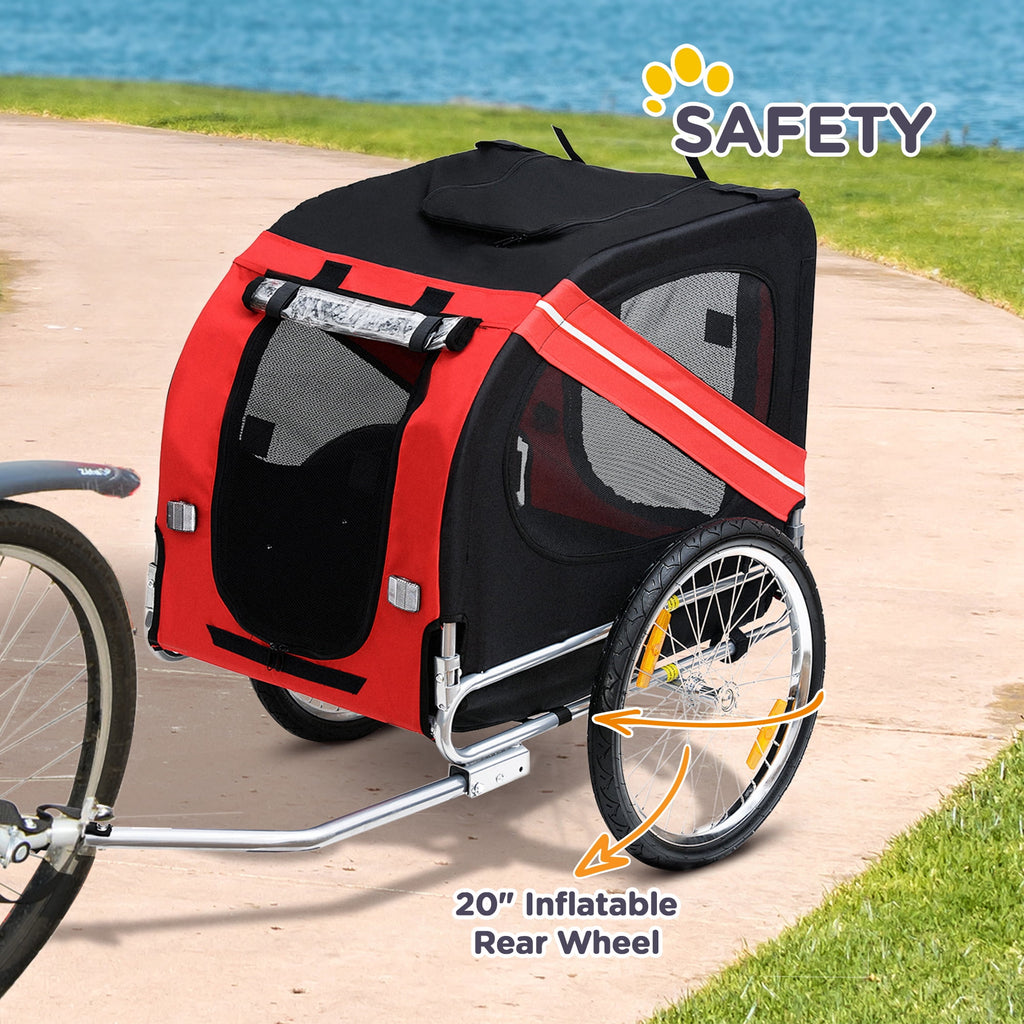 Aosom Dog Bike Trailer Pet Cart Bicycle Wagon Cargo Carrier Attachment for Travel with 3 Entrances Large Wheels & Mesh Screen - Red/ Black