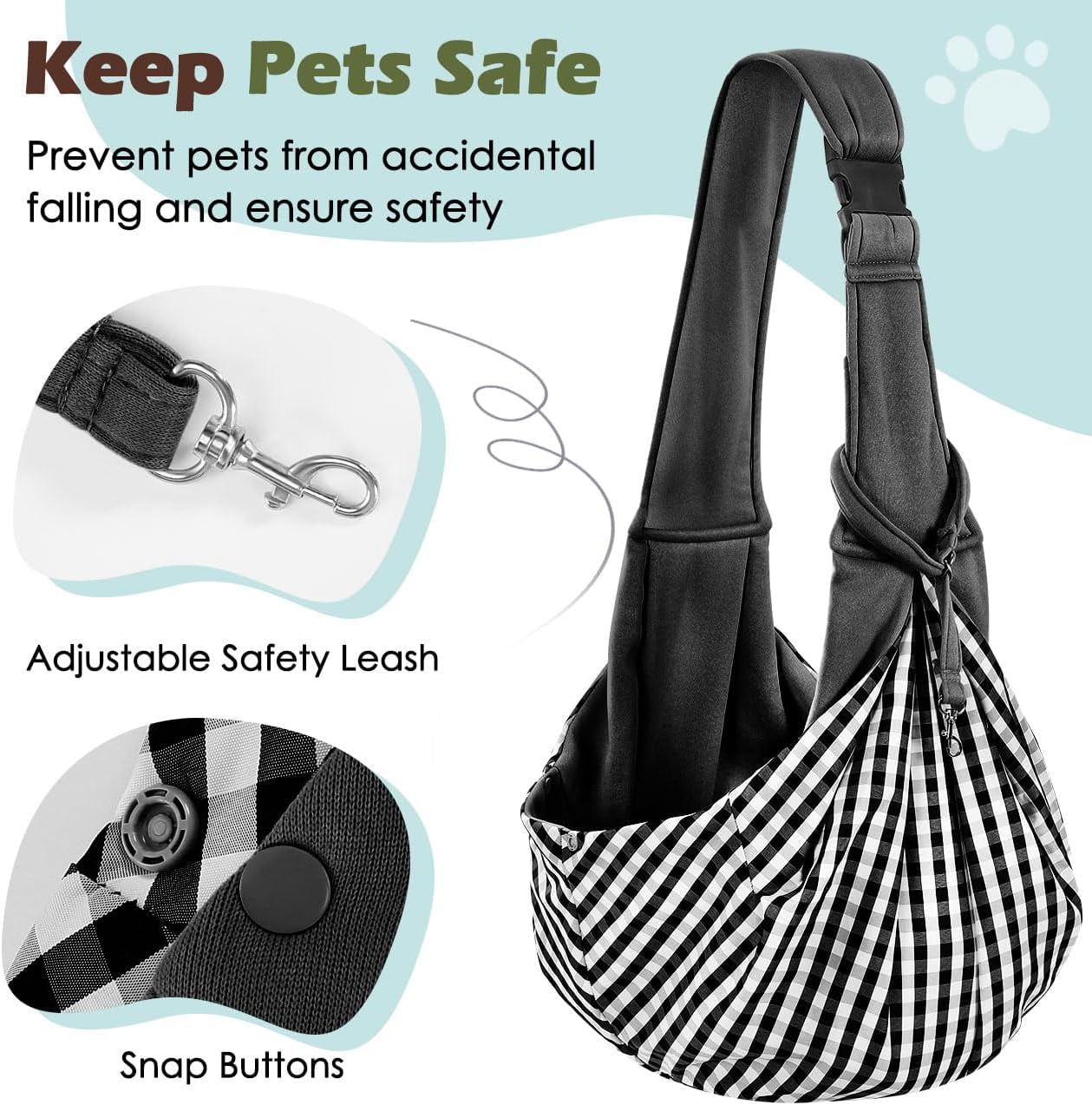 Pawaboo Dog Carrier Sling, Hand Free Dog Papoose with Adjustable Strap, Safety Leash for Puppies&Cats, Wider Shoulder Strap Pet Sling Bag (up to 12lbs, Black)