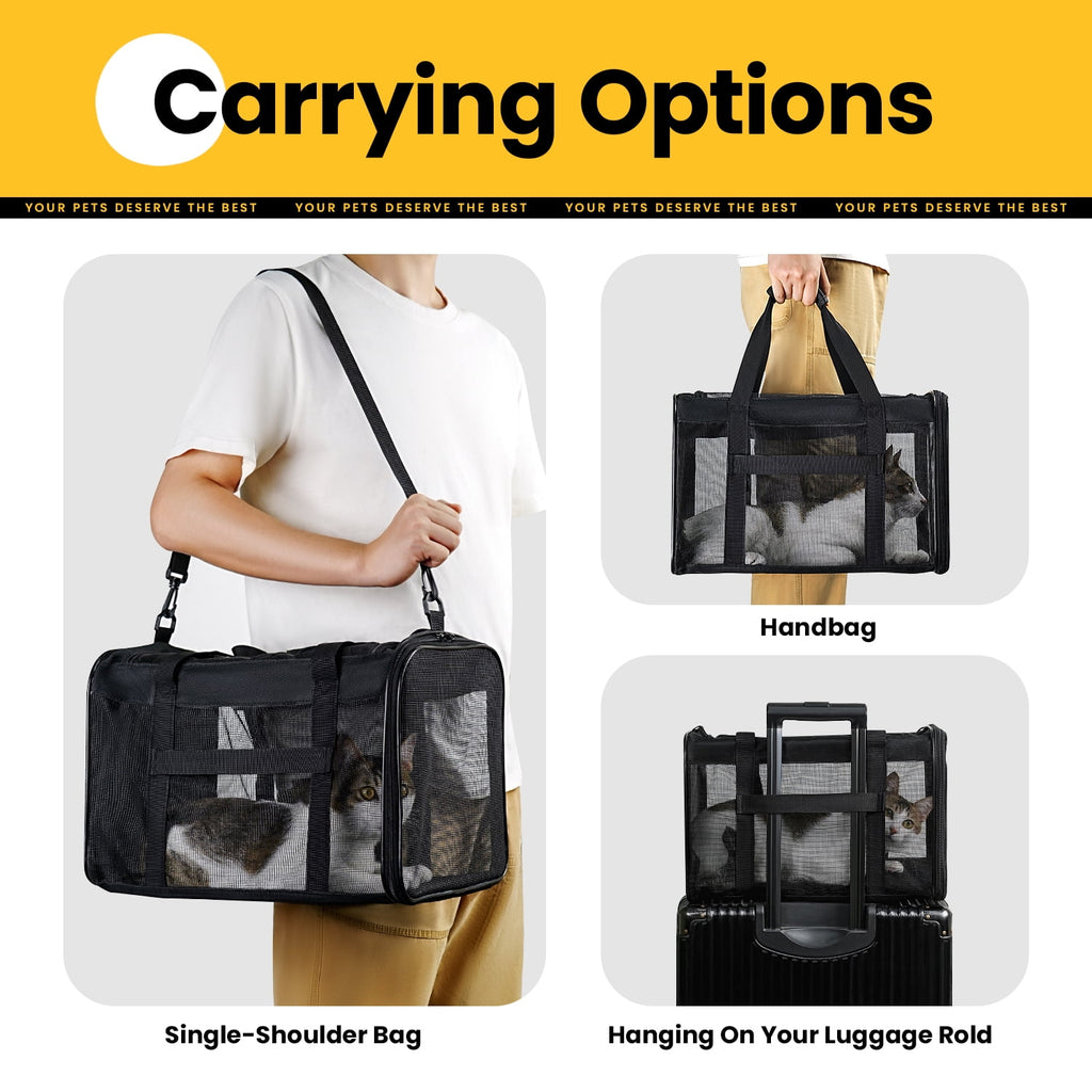 Conlun Cat Carrier,Soft-Sided Cat Carriers with 4-Sided Mesh,Airline Approved Pet Transport Carrier,Collapsible Cat Travel Carrier-Black
