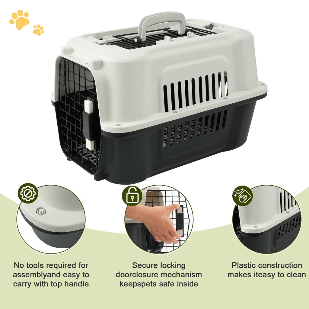 Fruggis Two-Door Dog Kennel with Top Opening, Plastic Dog Crate Porable for Pets up to 10 lbs, 19" - Taupe & Black