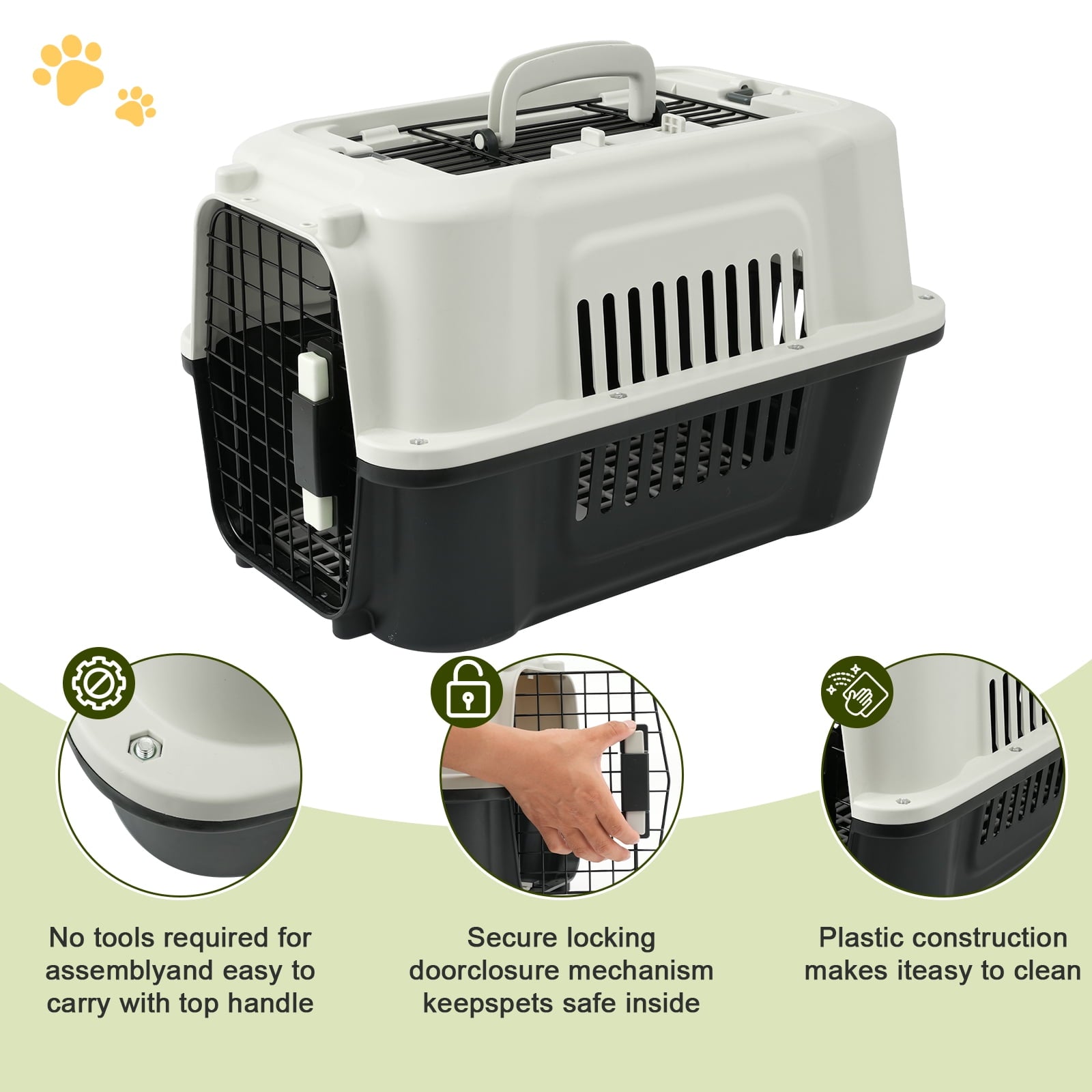 Fruggis Two-Door Dog Kennel with Top Opening, Plastic Dog Crate Porable for Pets up to 10 lbs, 19" - Taupe & Black