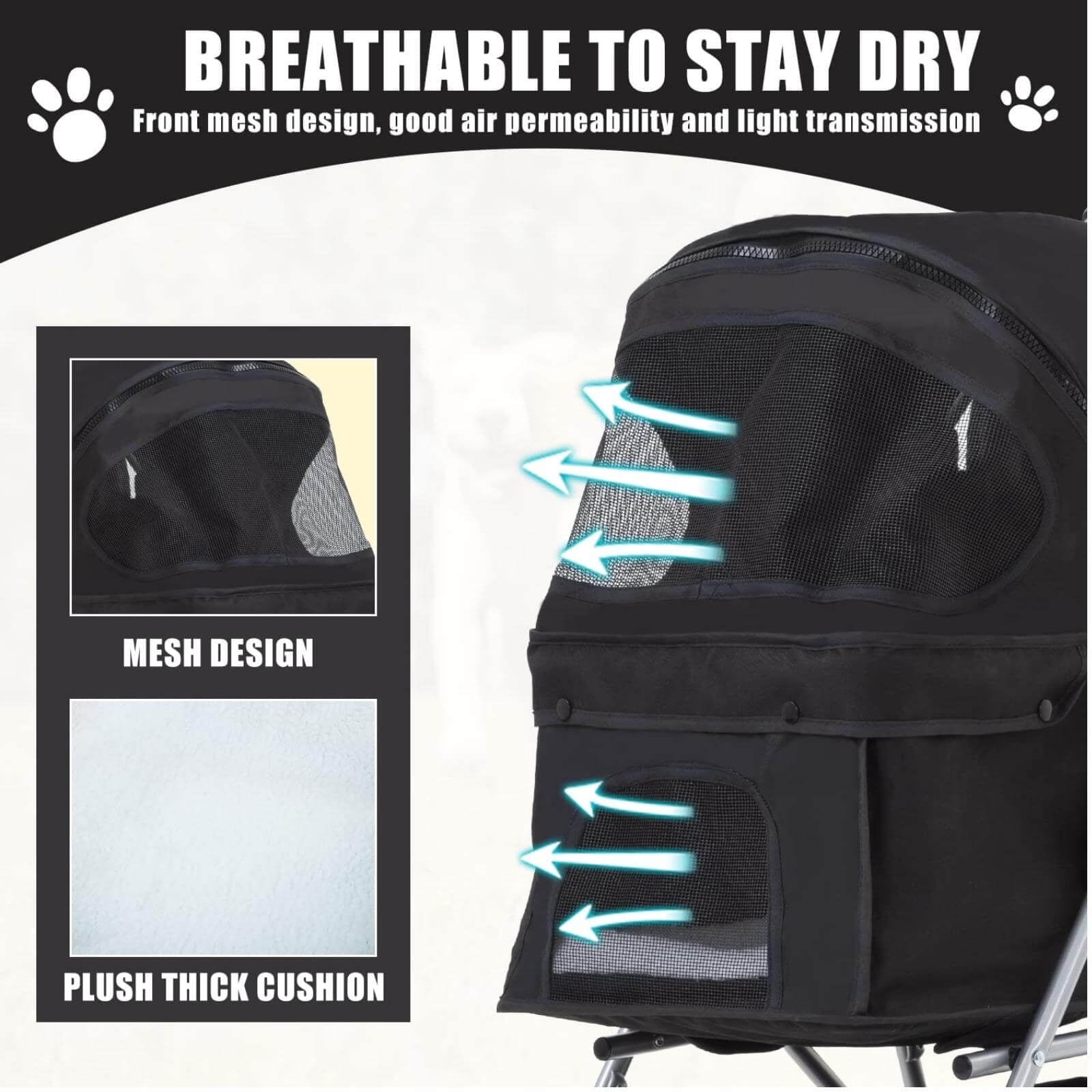 4 Wheels Pet Stroller Foldable Dog Stroller Cat Stroller with Storage Basket & Removable Liner, Travel Lite Foldable Carrier Strolling Cart for Dogs Cats, Black