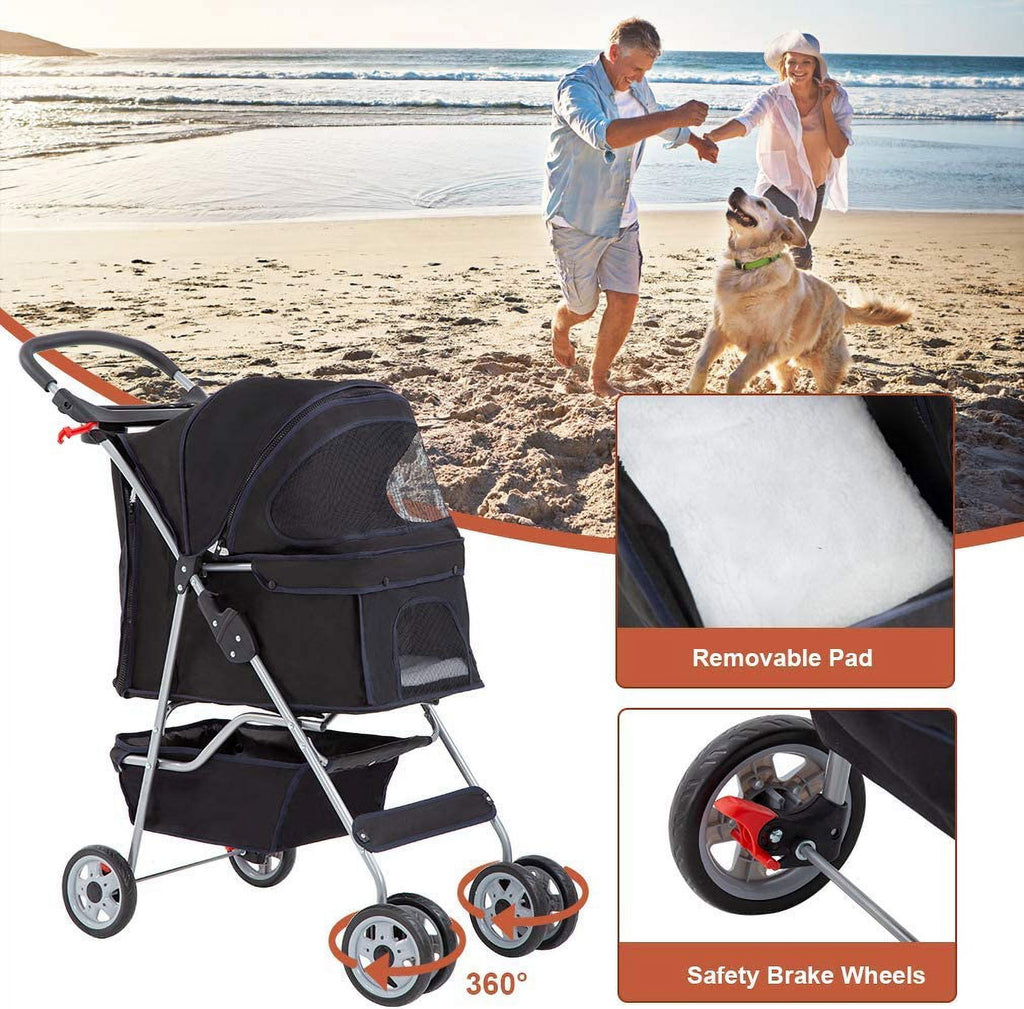 BestPet Folding Pet Stroller, Black, 39"H