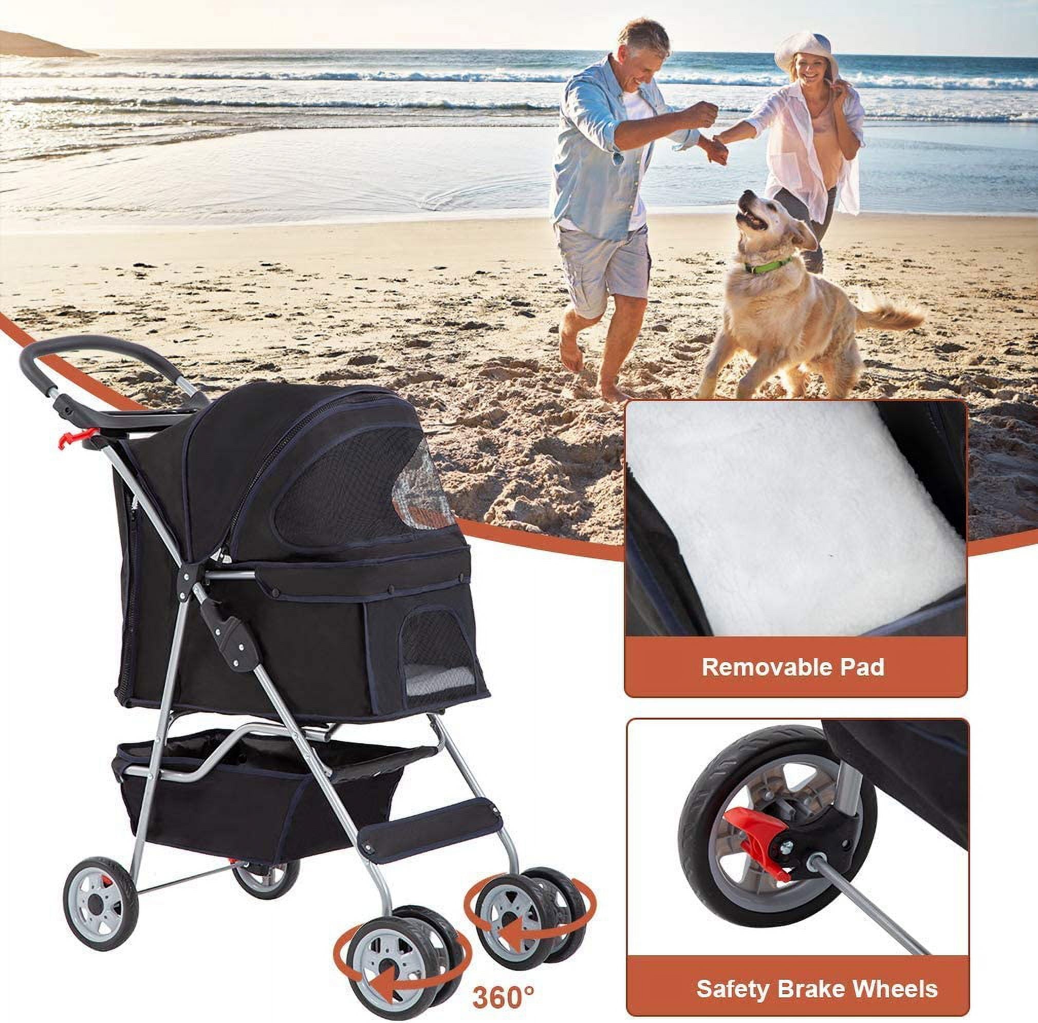 BestPet Folding Pet Stroller, Black, 39"H