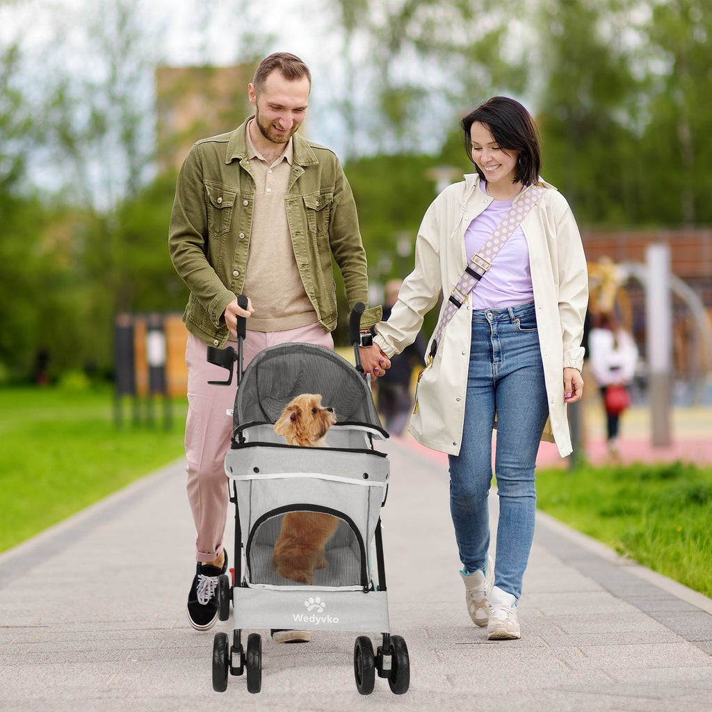 Wedyvko 4 Wheel Pet Dog Stroller Foldable Carrier Strolling Cart for Small Medium Dog Cat,Gray