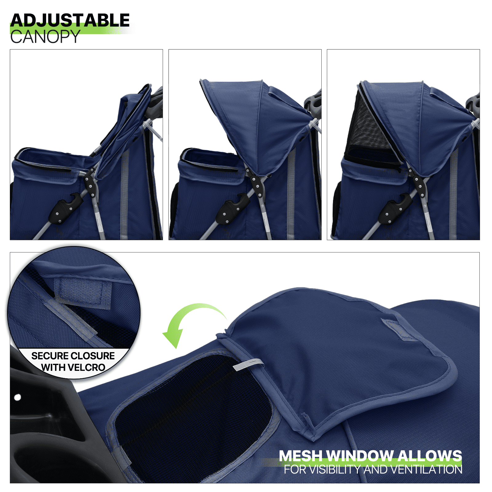 Magshion Foldable Pet Dog Stroller with Wheels, Cat Dog Stroller with Storage Basket and Cup Holder for Small and Medium Cats, Dogs, Puppy, Navy Blue