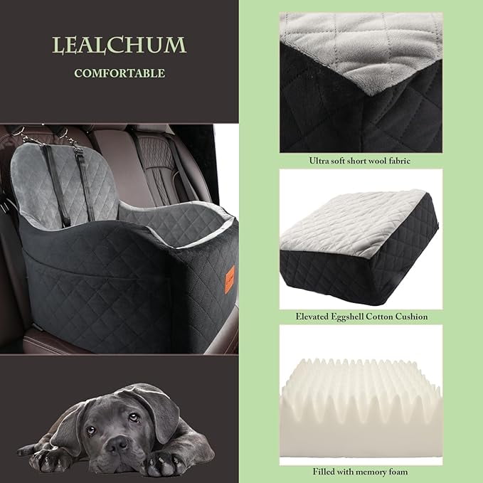Dog Booster Car Seat for Small/Medium Dogs,Puppy Portable Car Seat with Elevated Cushion,Fully Detachable and Washable Pet Car Seat with Storage Pockets,Easy to Install (Black/Brown, Medium)