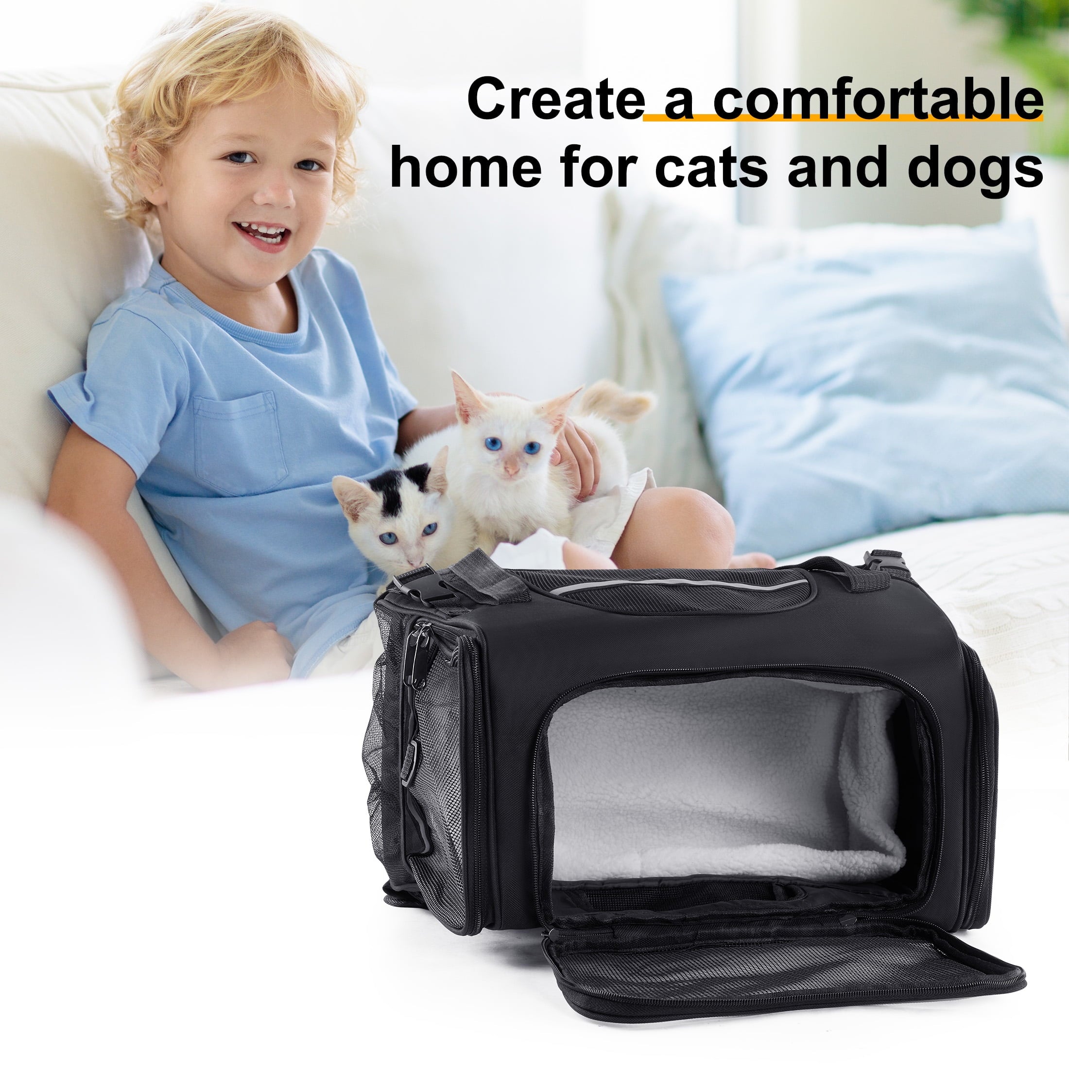 Onekawa Airline Approved Pet Carrier,Tsa approved pet carrier,Soft Sided Cat Carriers,Applicable for Small Dog Cats,Black